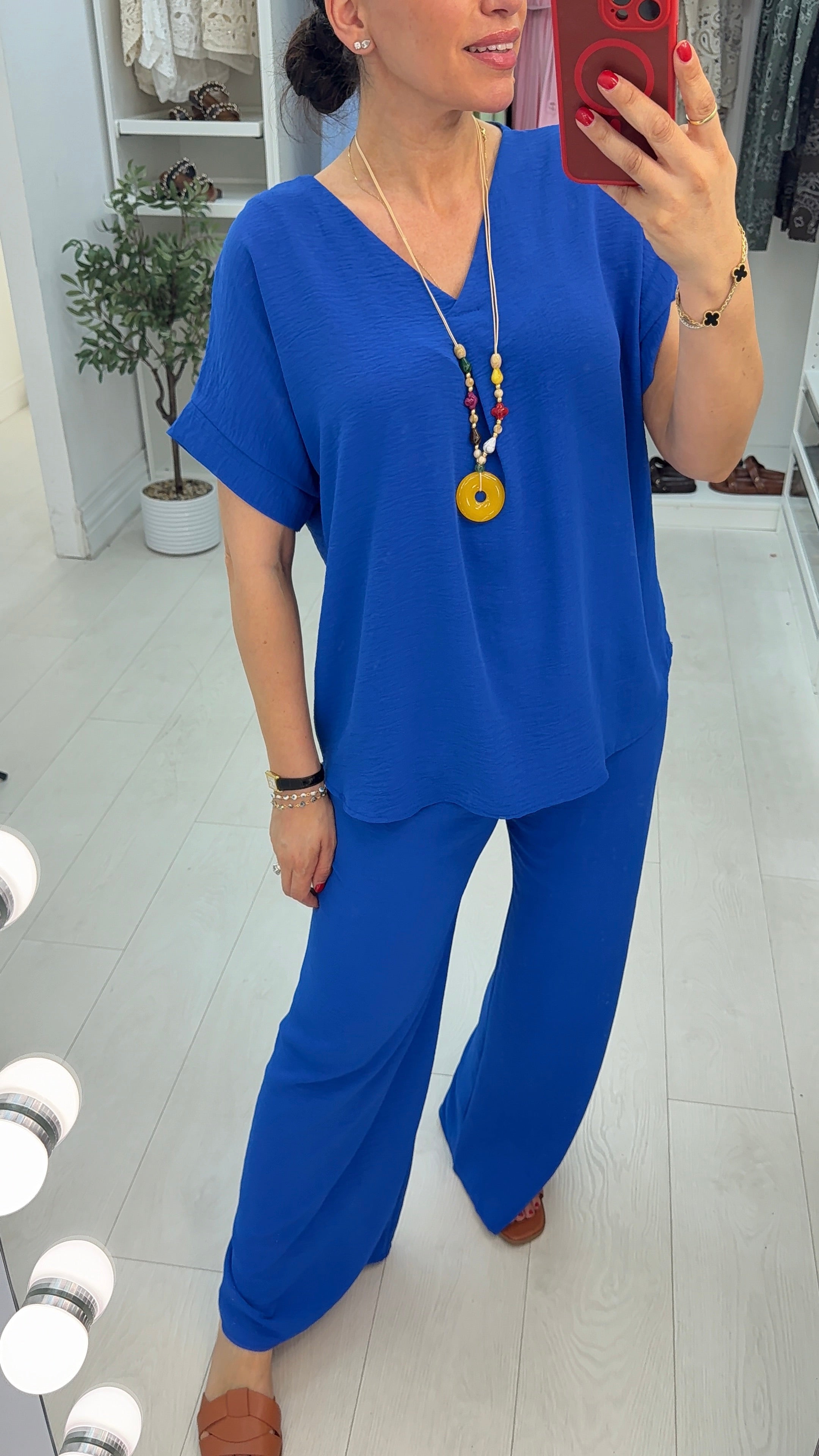 Alyssa Plain V Neck Necklace Co-Ord Set