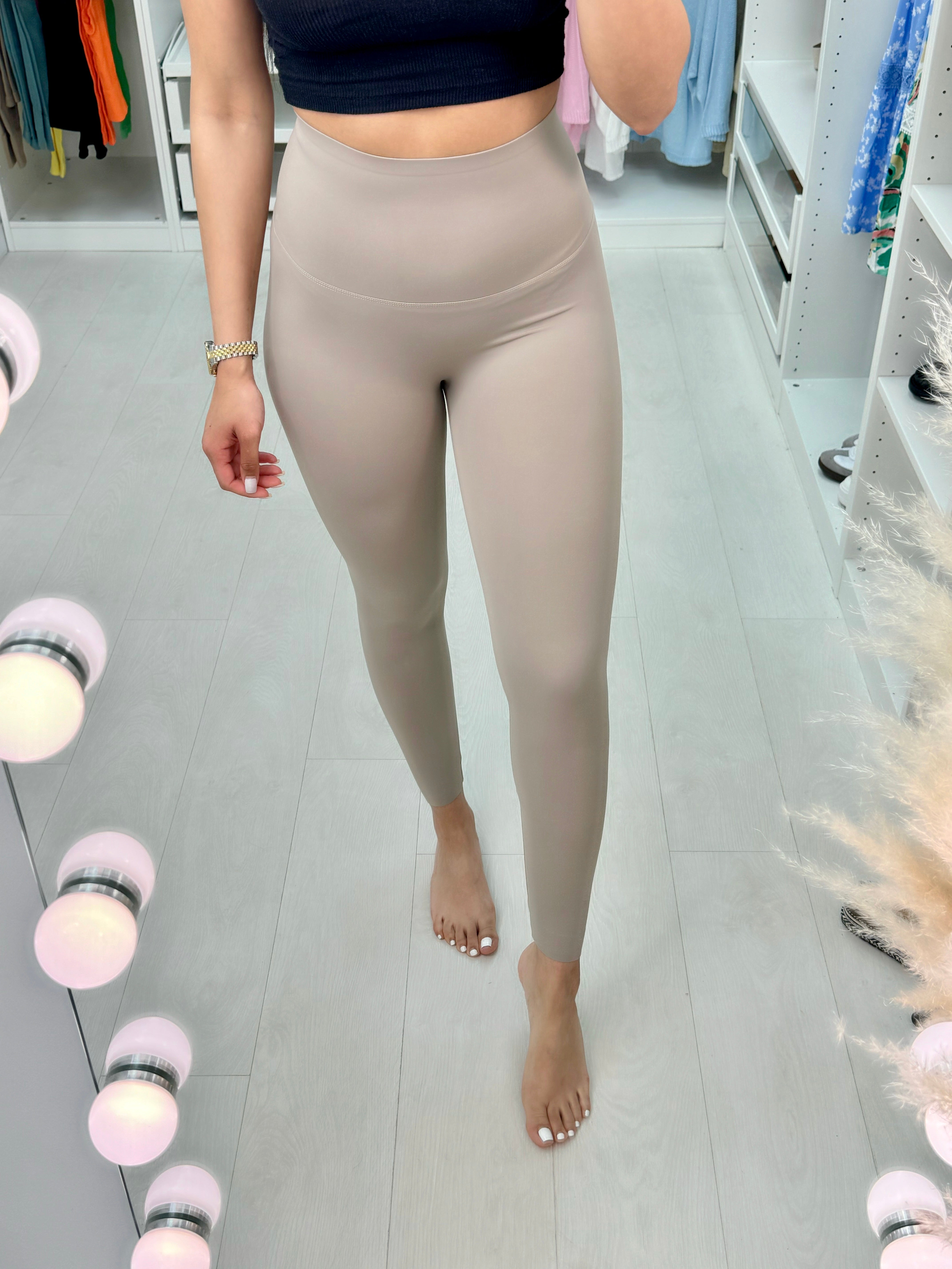 Odella Taupe Plain Soft Stretch Leggings