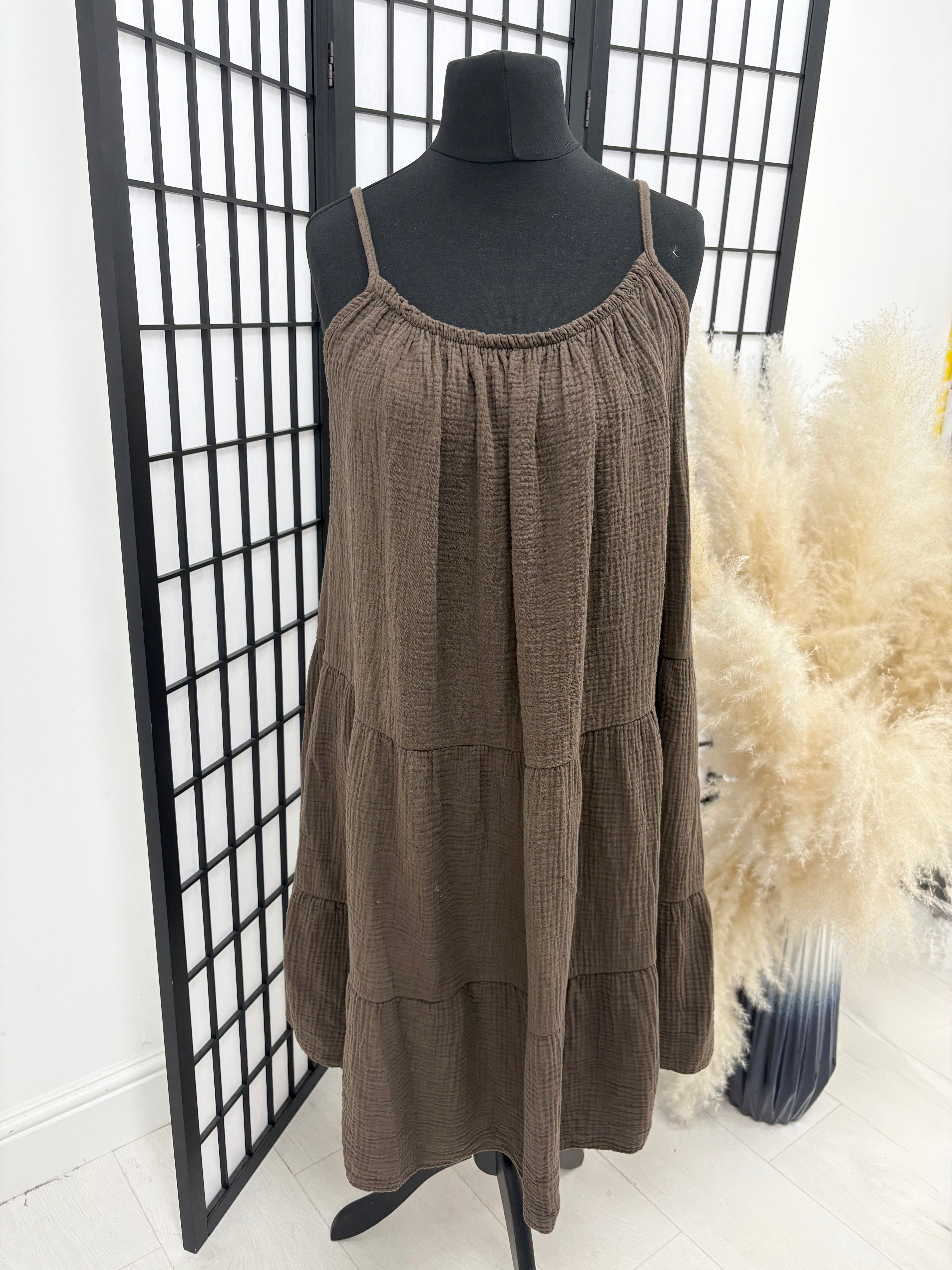 Marita Plain Cheesecloth Strappy Smock Dress