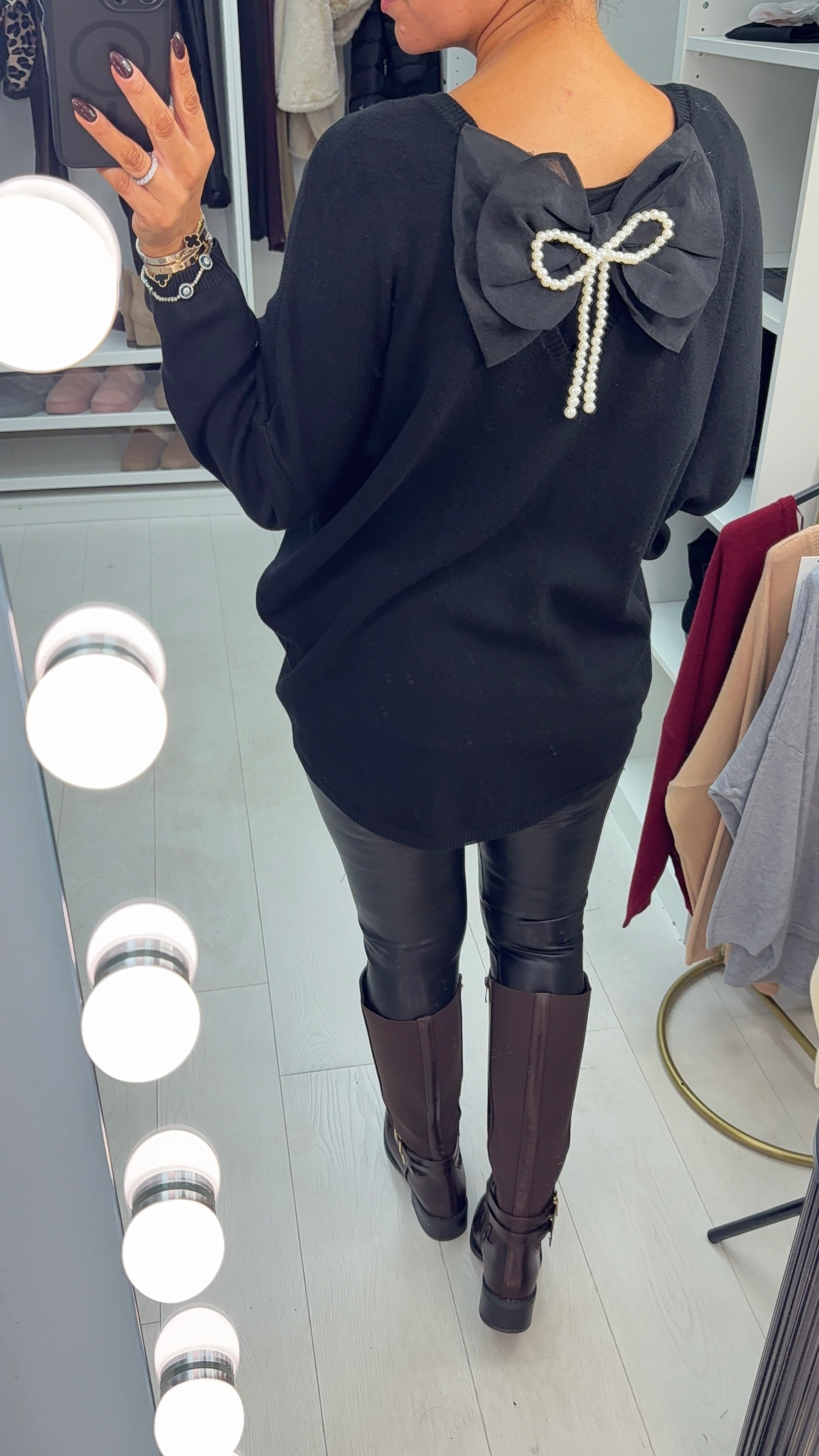 Madeline Plain V Neck Bow Back Jumper