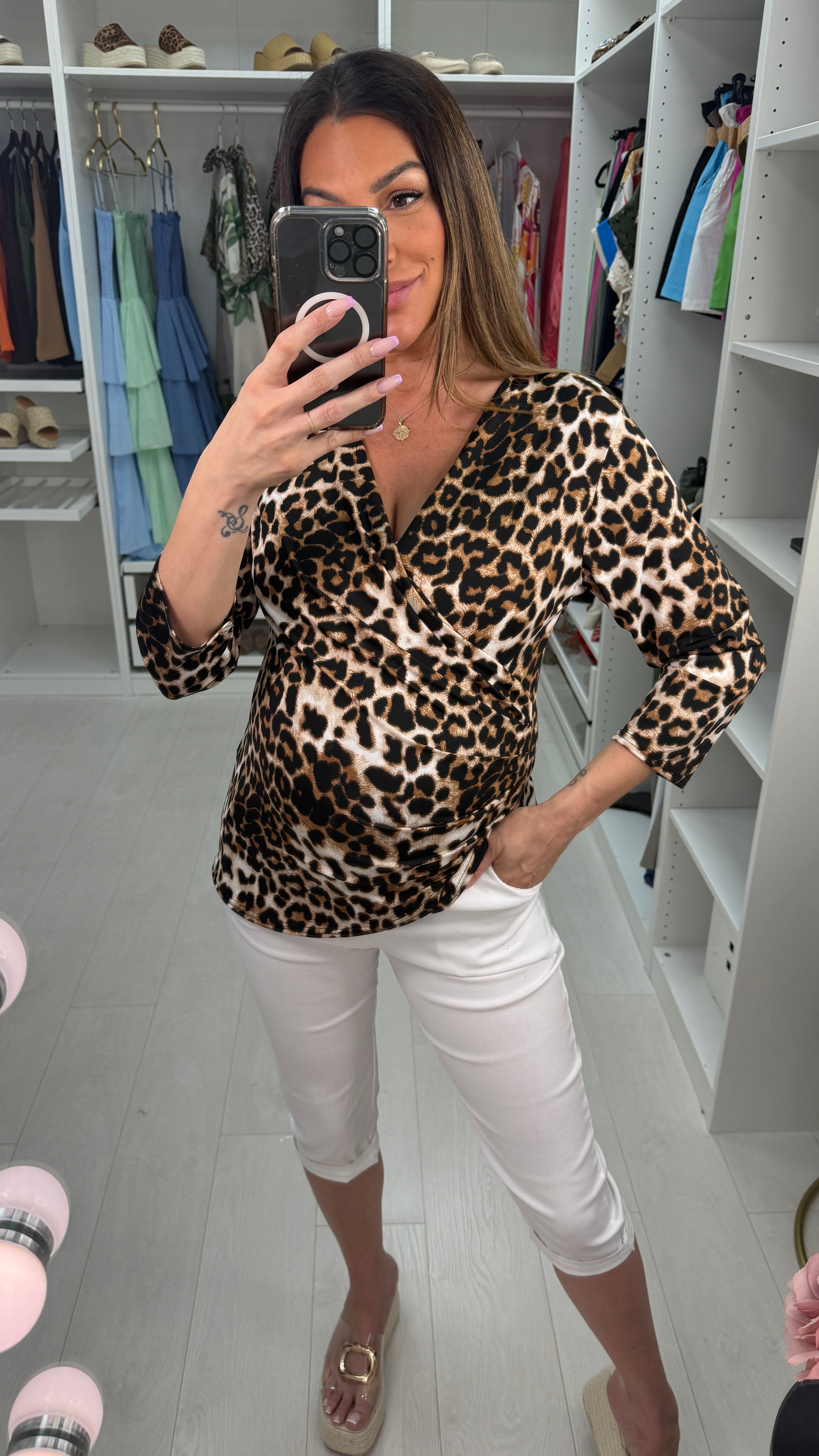 Remy Leopard Print Crossover Slinky Top