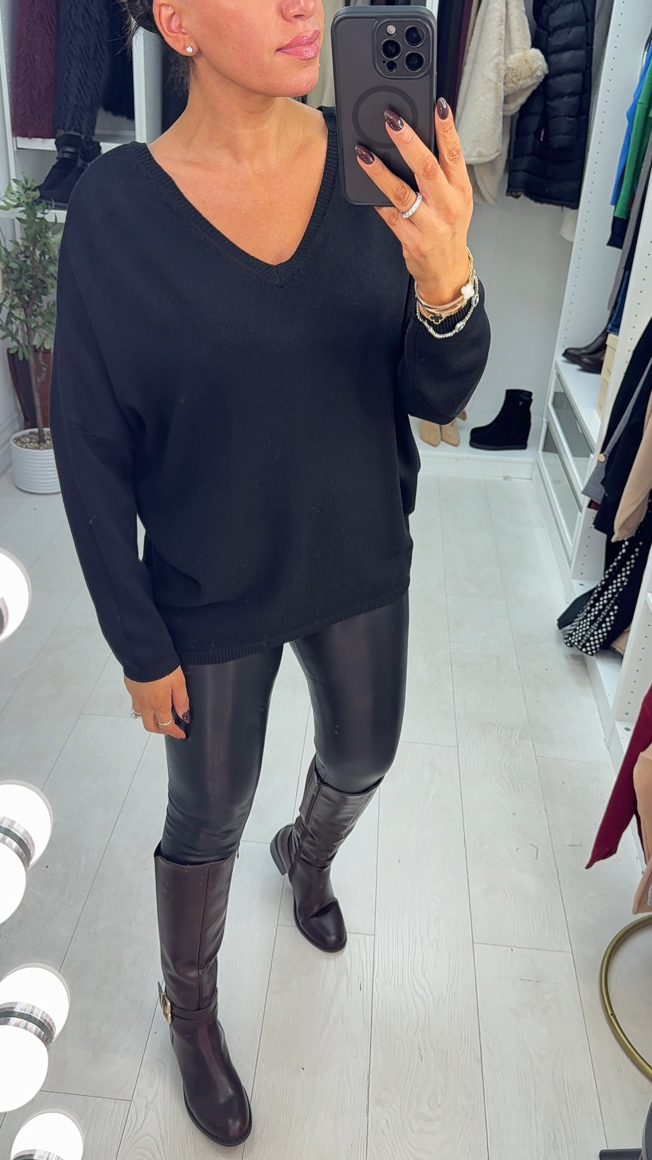 Madeline Plain V Neck Bow Back Jumper