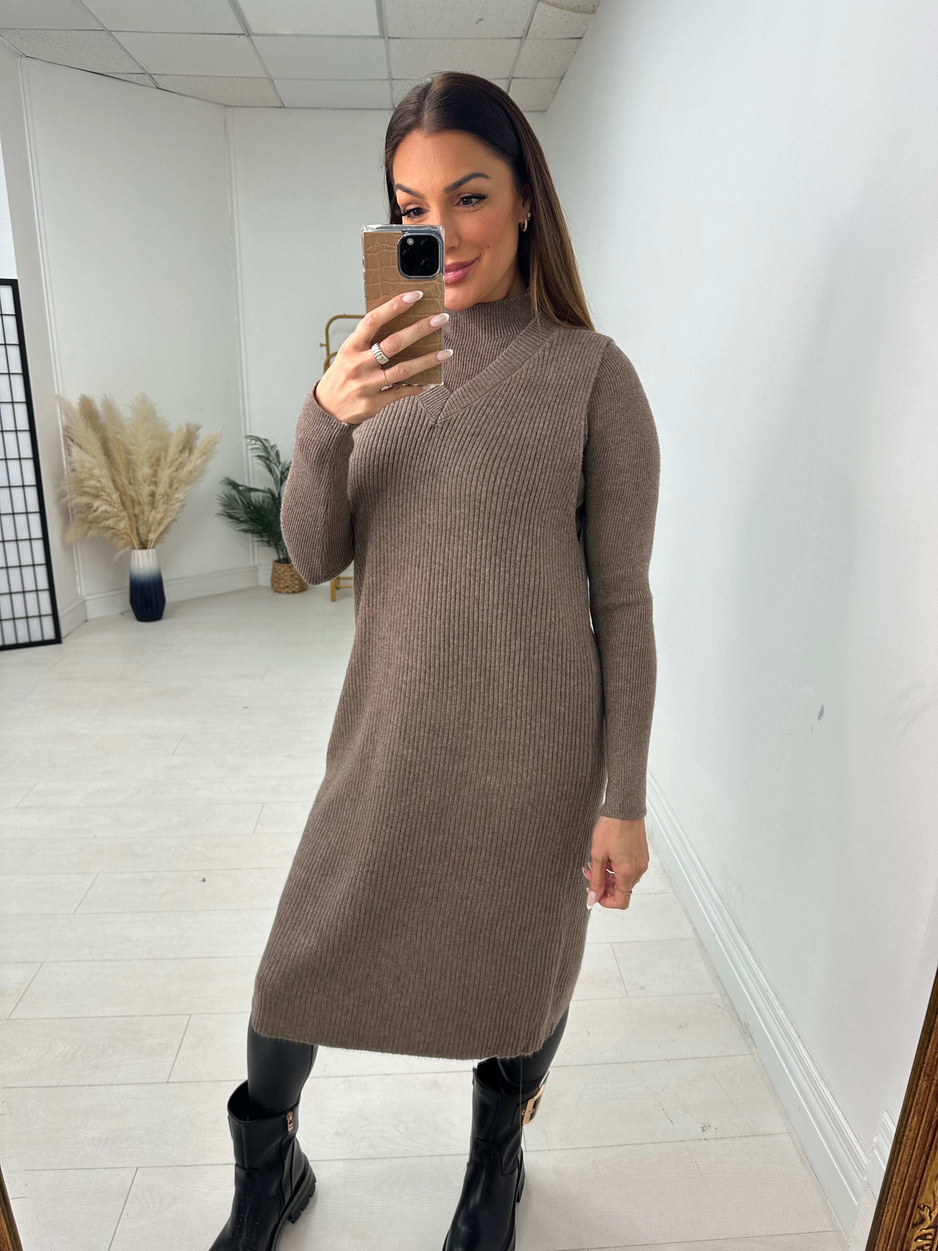 Evelina Plain Ribbed 2 Piece Dress Co-Ord Set