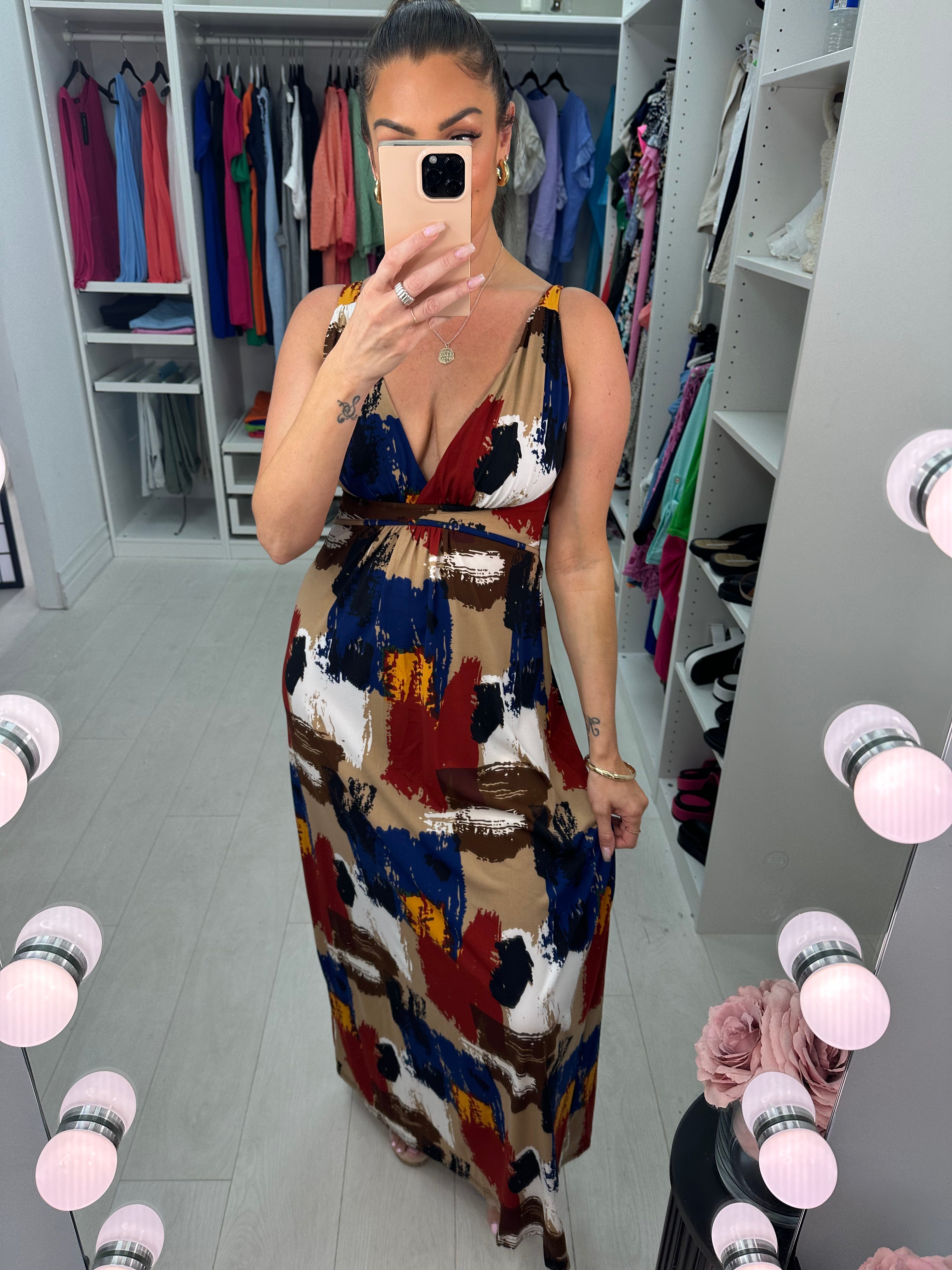 Maris Brown Printed Super Stretch Slinky Maxi Dress