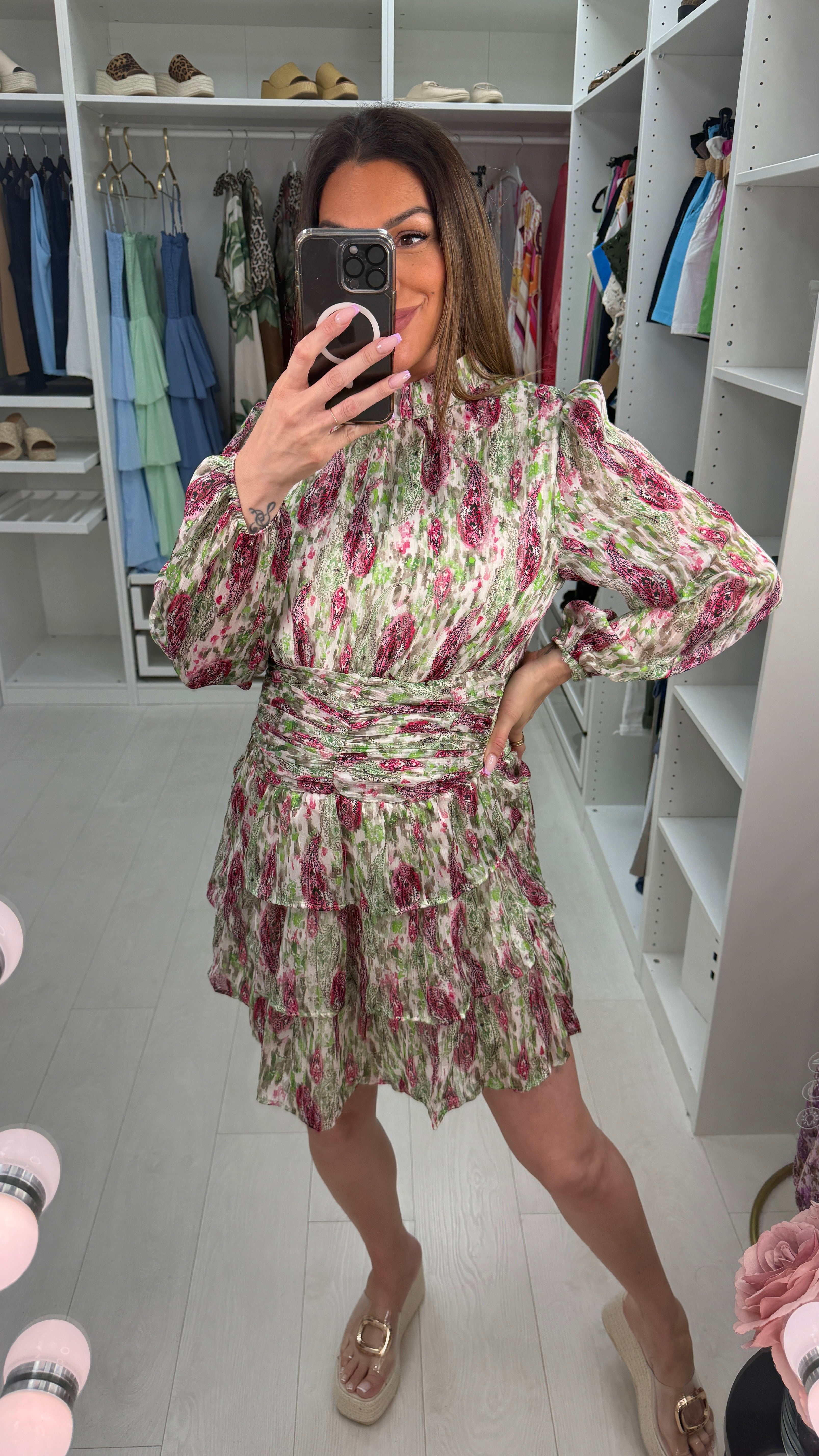 Danika Paisley Print High Neck Tiered Midi Dress