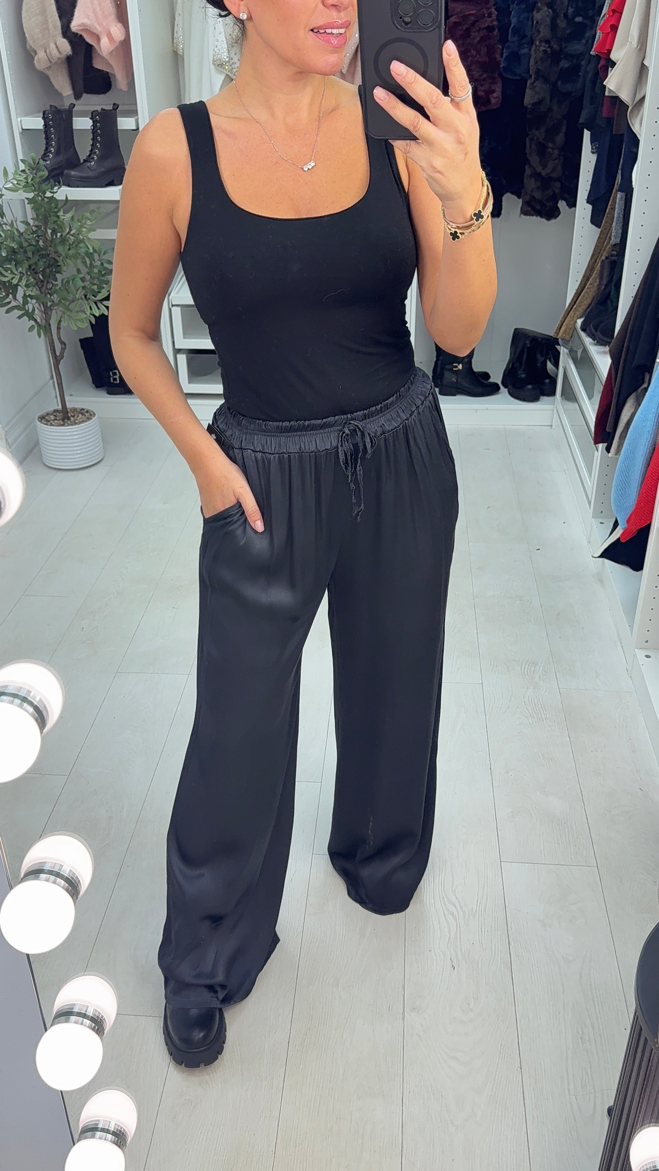 Hope Elasticated Plain Satin Trousers