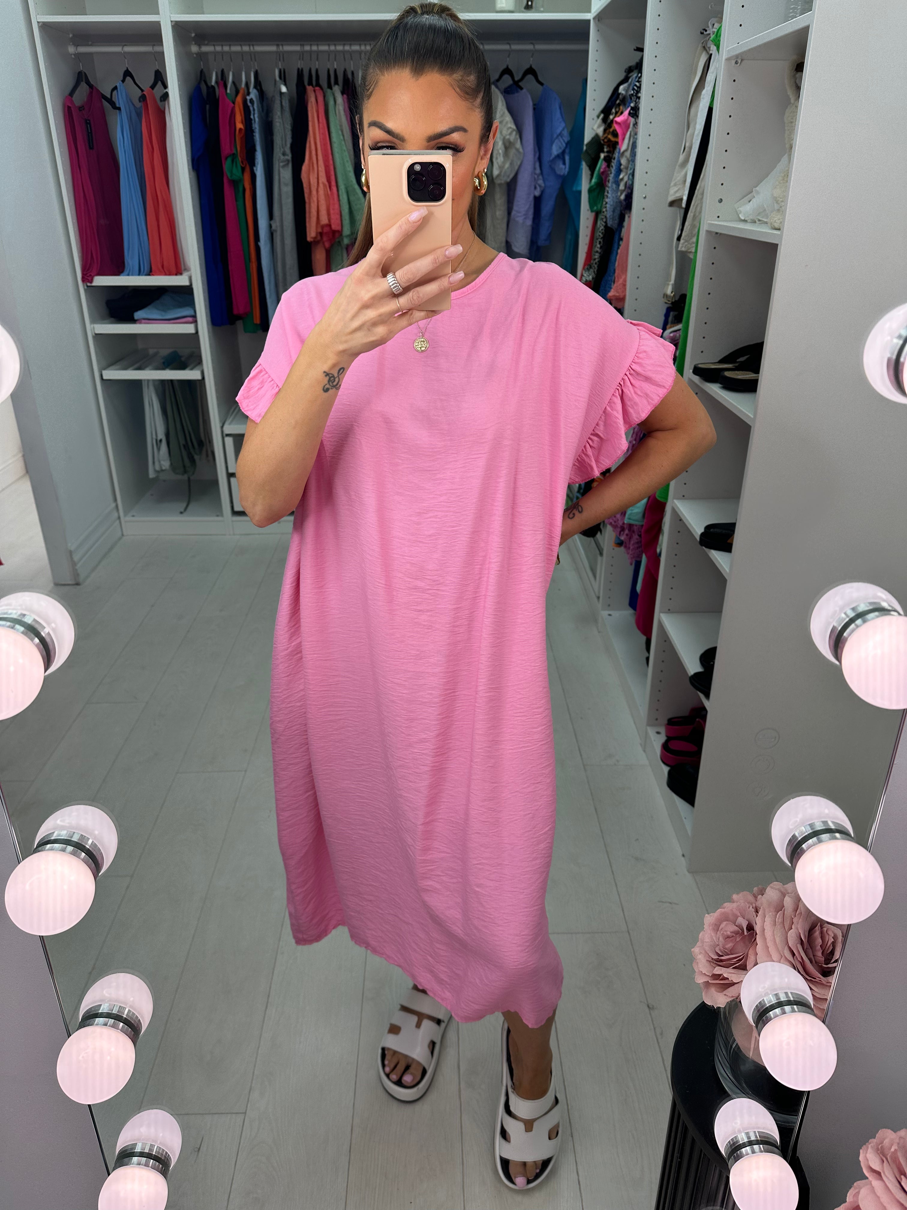 Zambia Crepe Frill Sleeve Midi Dress