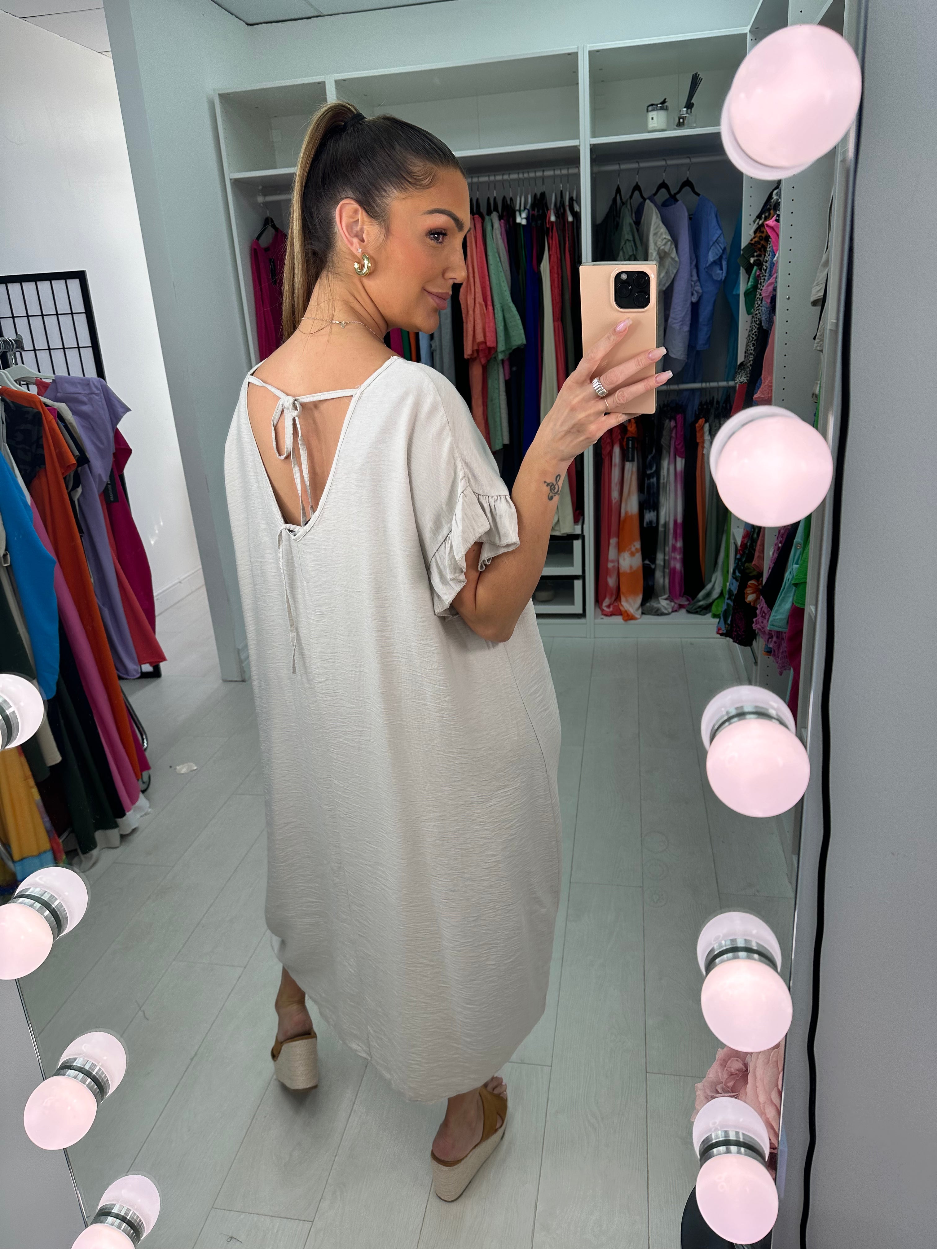 Zambia Crepe Frill Sleeve Midi Dress