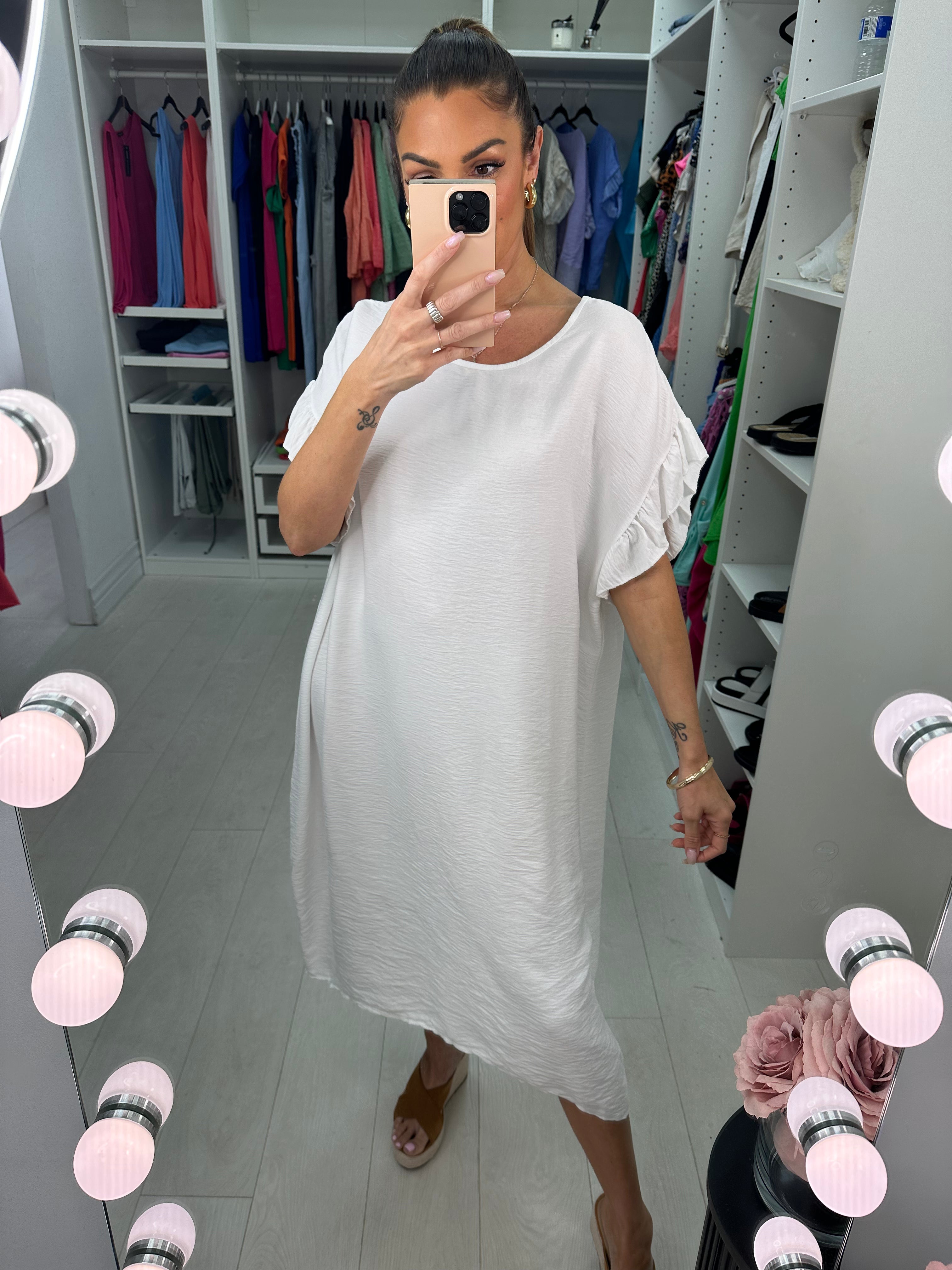 Zambia Crepe Frill Sleeve Midi Dress