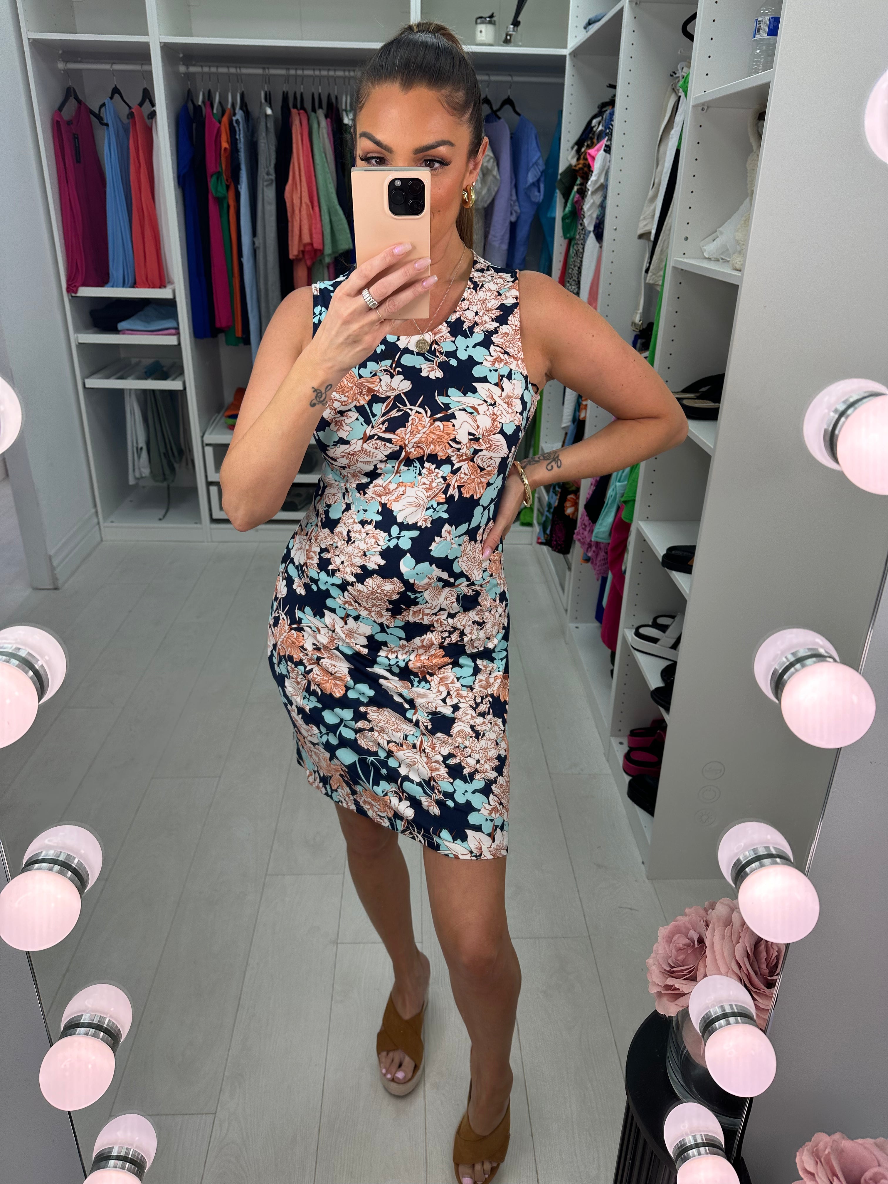 Bowers Navy Floral Print Shift Dress