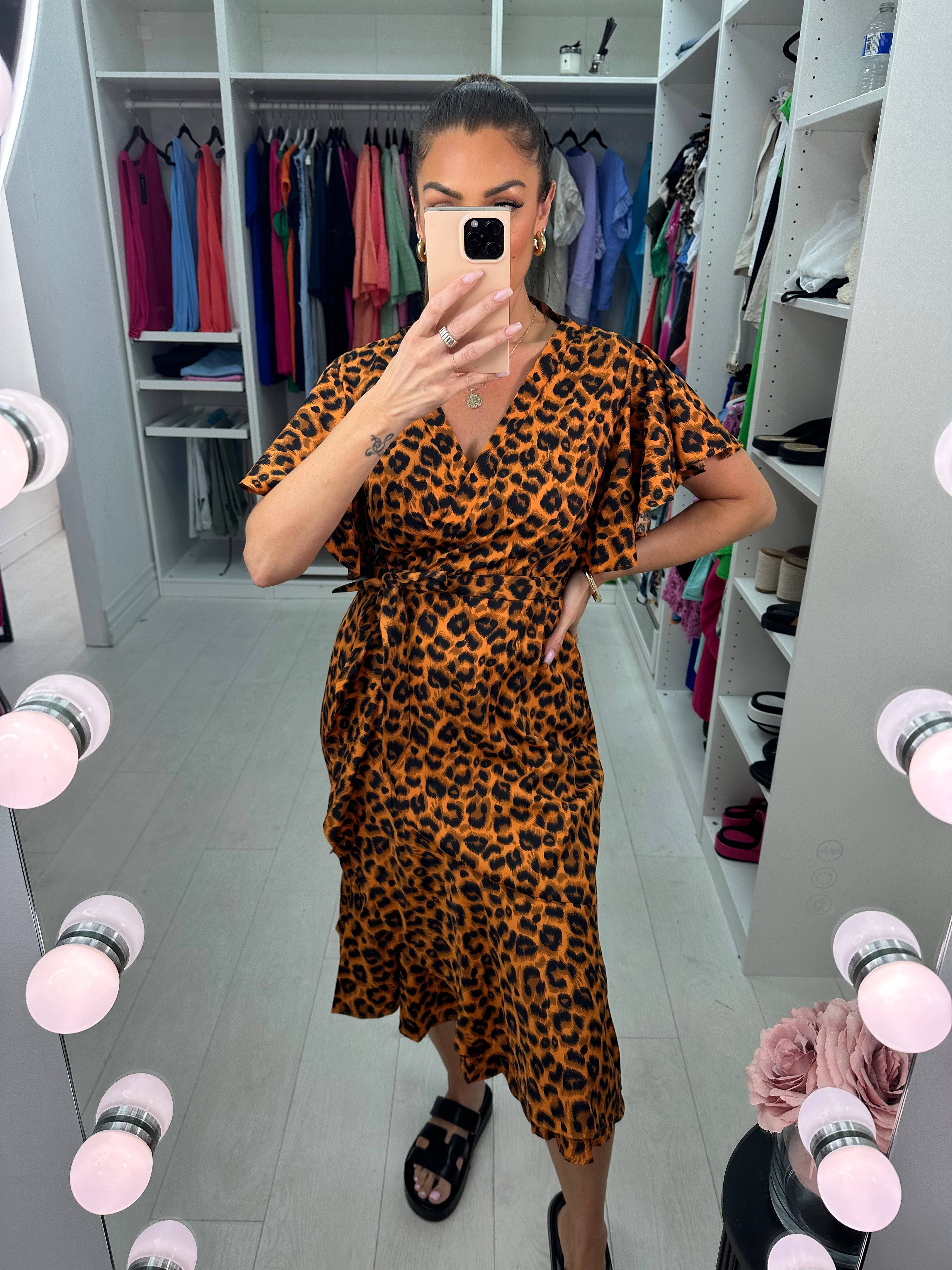 Denzo Leopard Print Wrap Effect Dress