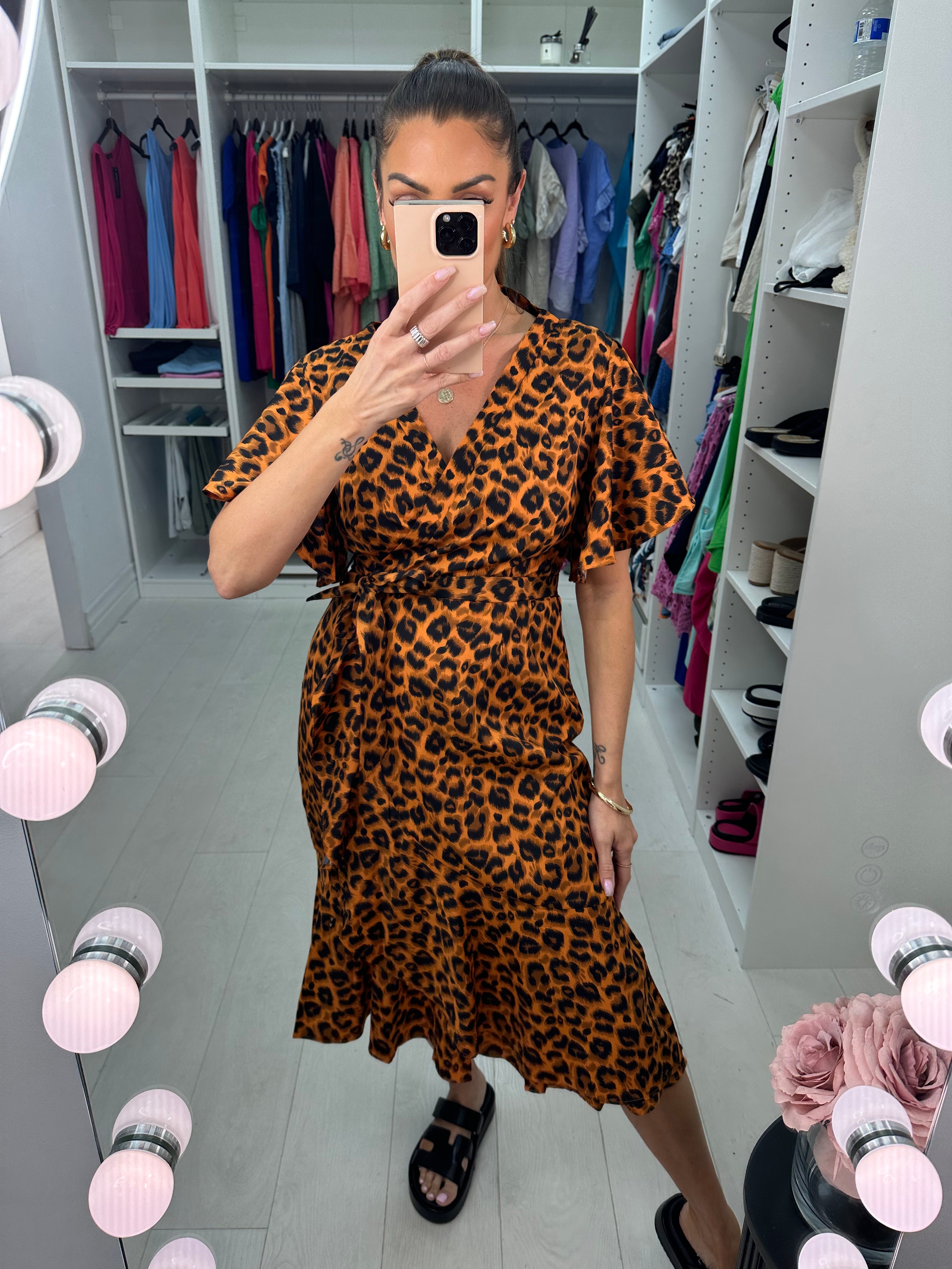 Denzo Leopard Print Wrap Effect Dress