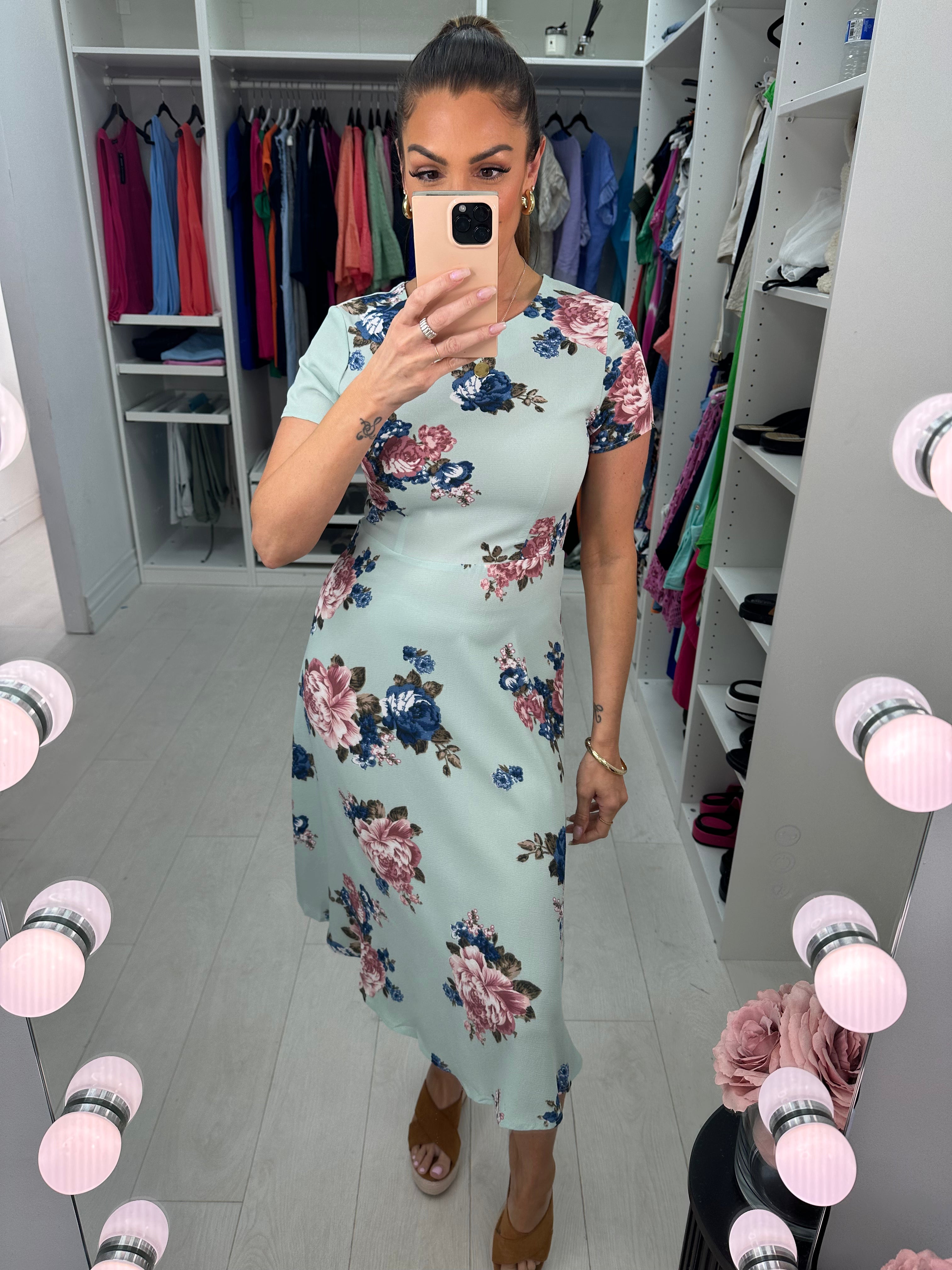 Capital Mint Floral Print Shift Dress