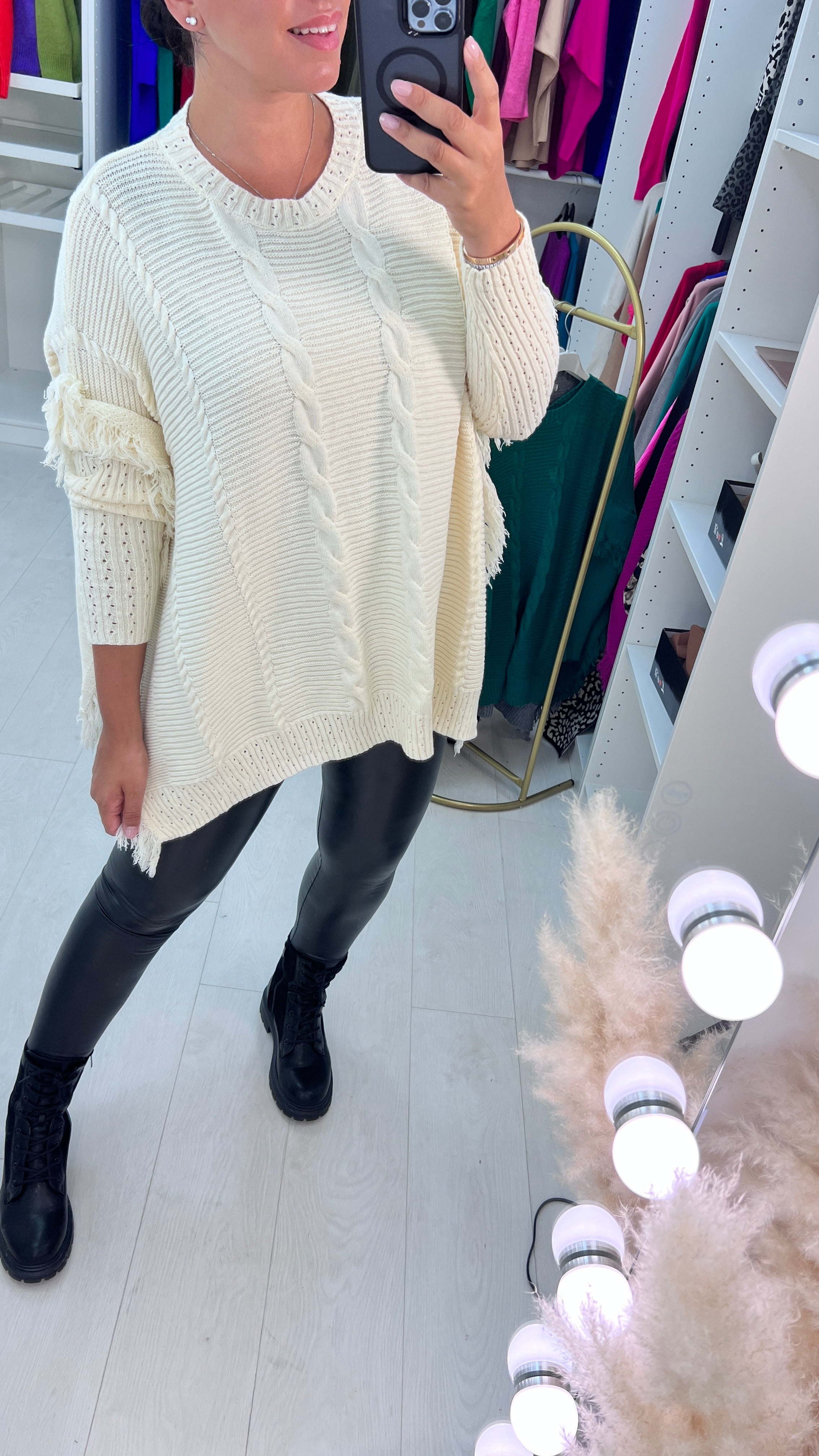 Candela Pleated Knit Tassel Poncho Jumper