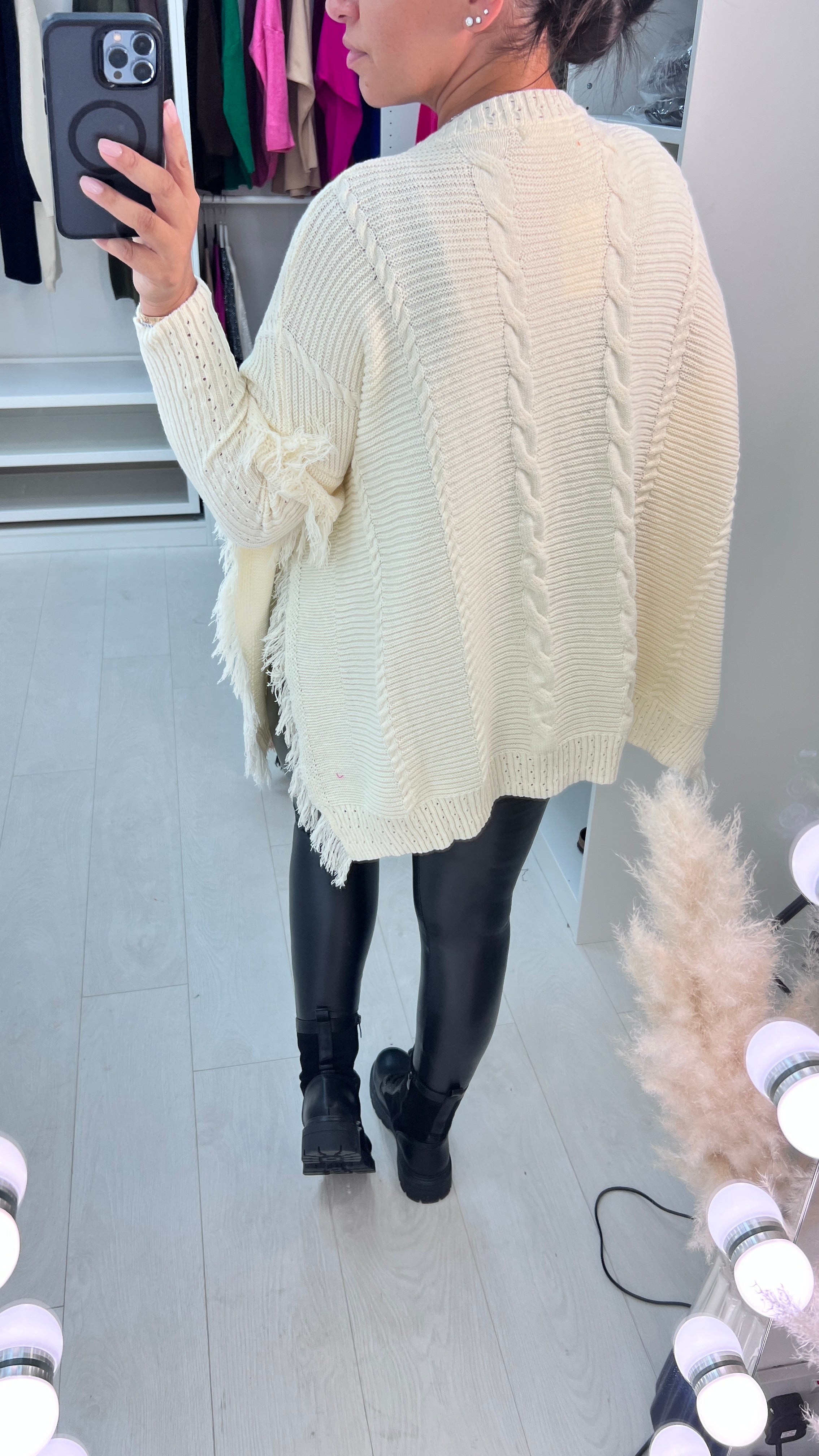Candela Pleated Knit Tassel Poncho Jumper
