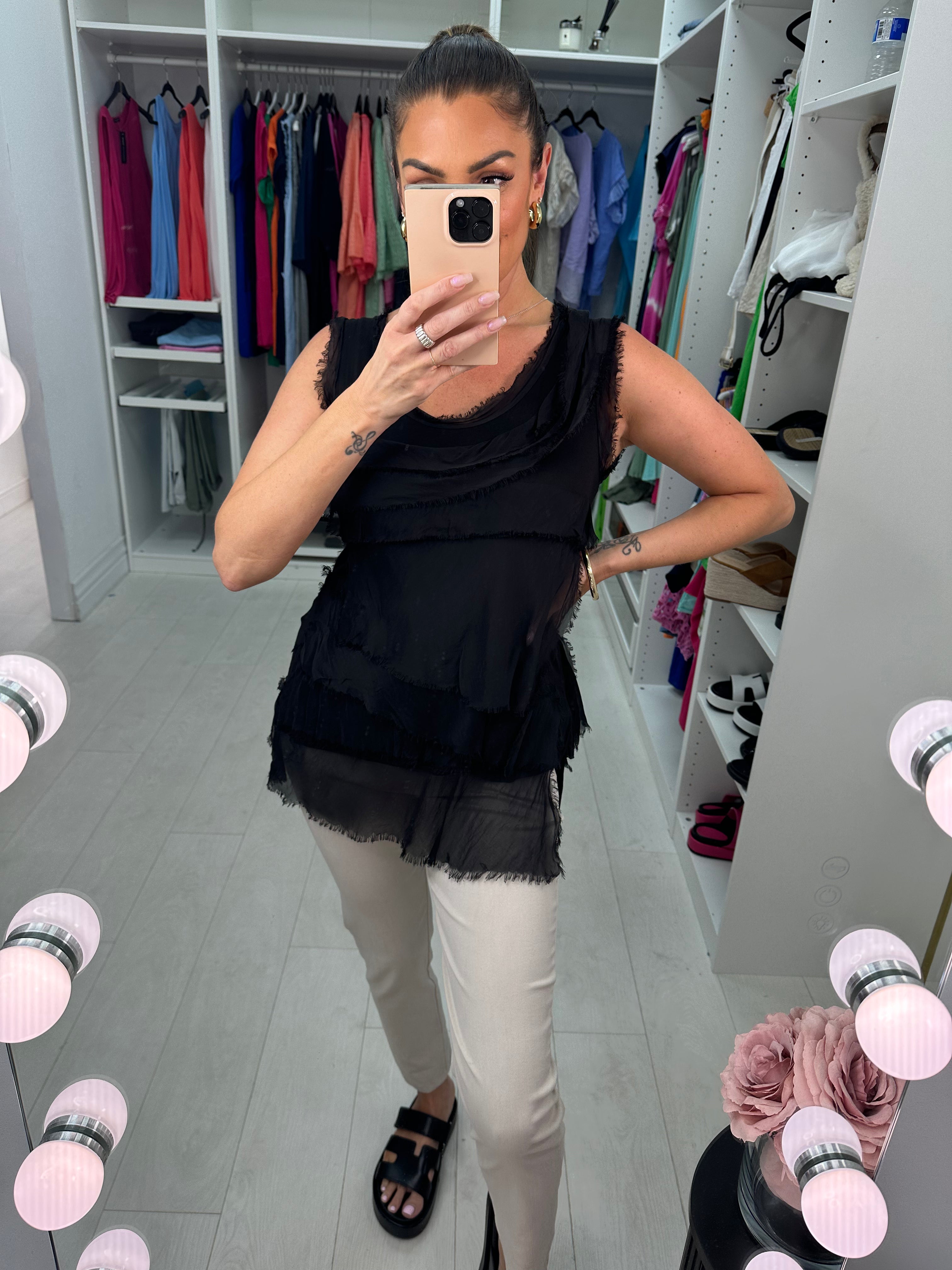 Nels Ruffle Silk Asymmetric Top