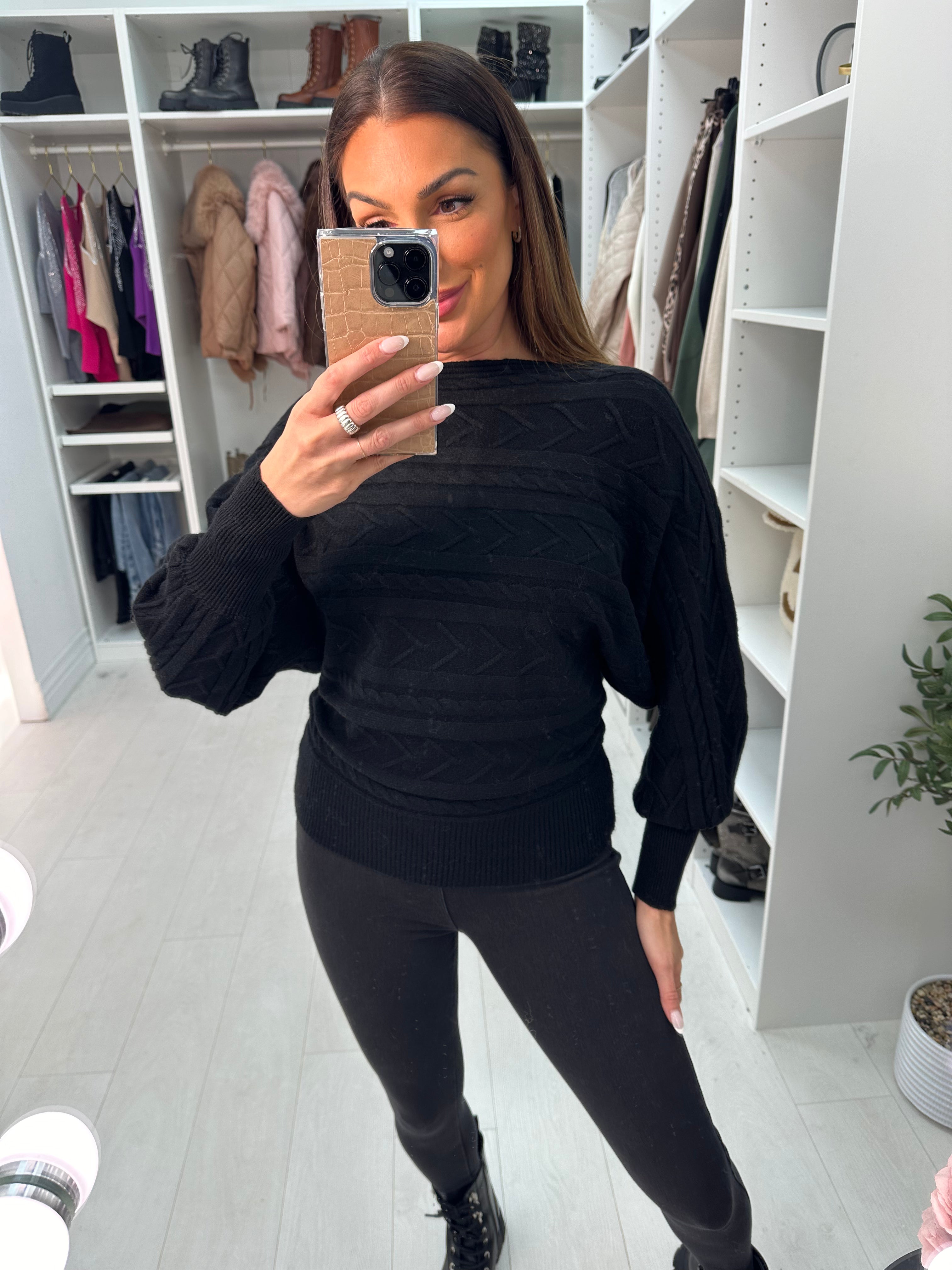 Cerise Textured Batwing Knitted Jumper