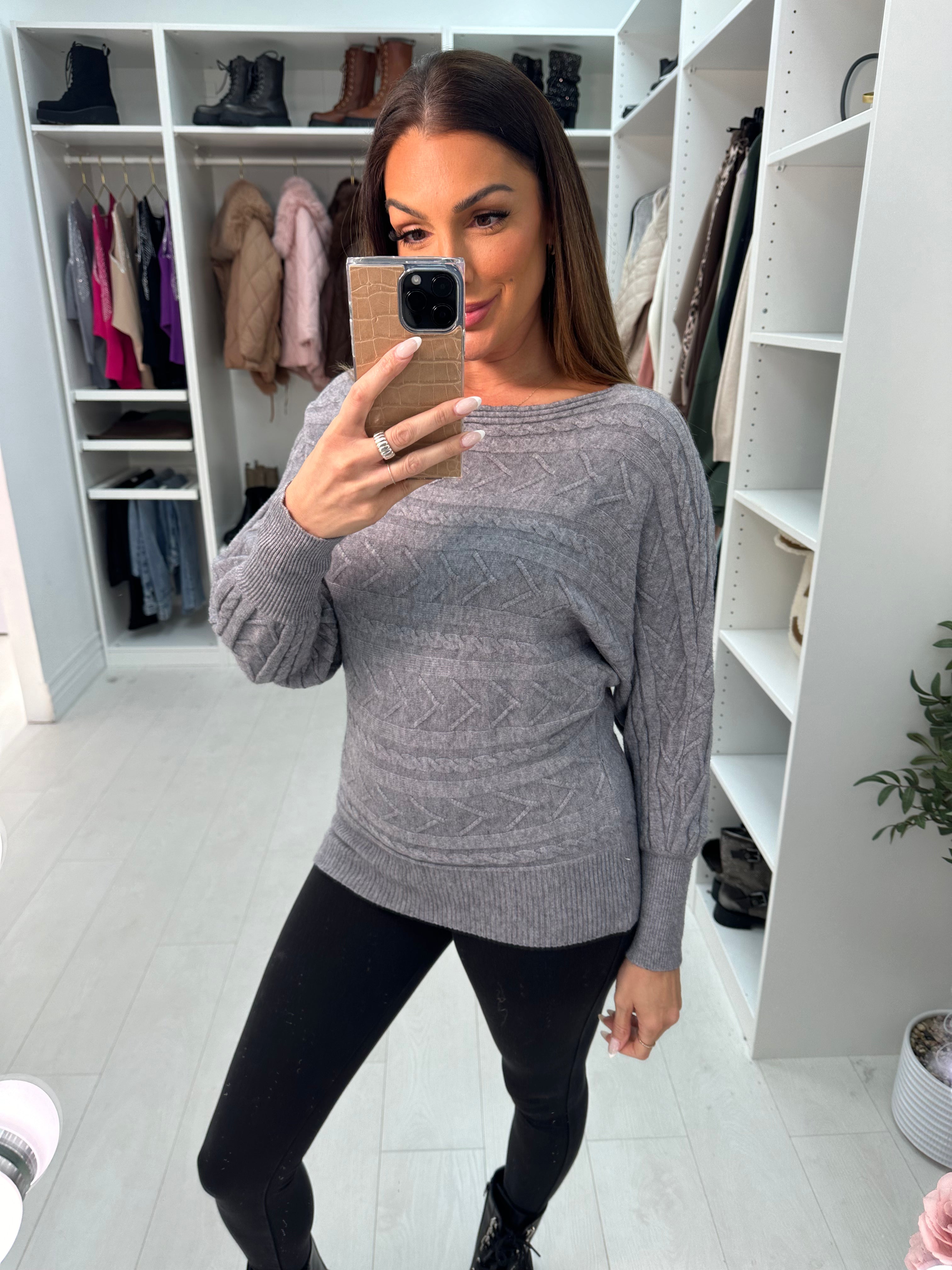 Cerise Textured Batwing Knitted Jumper