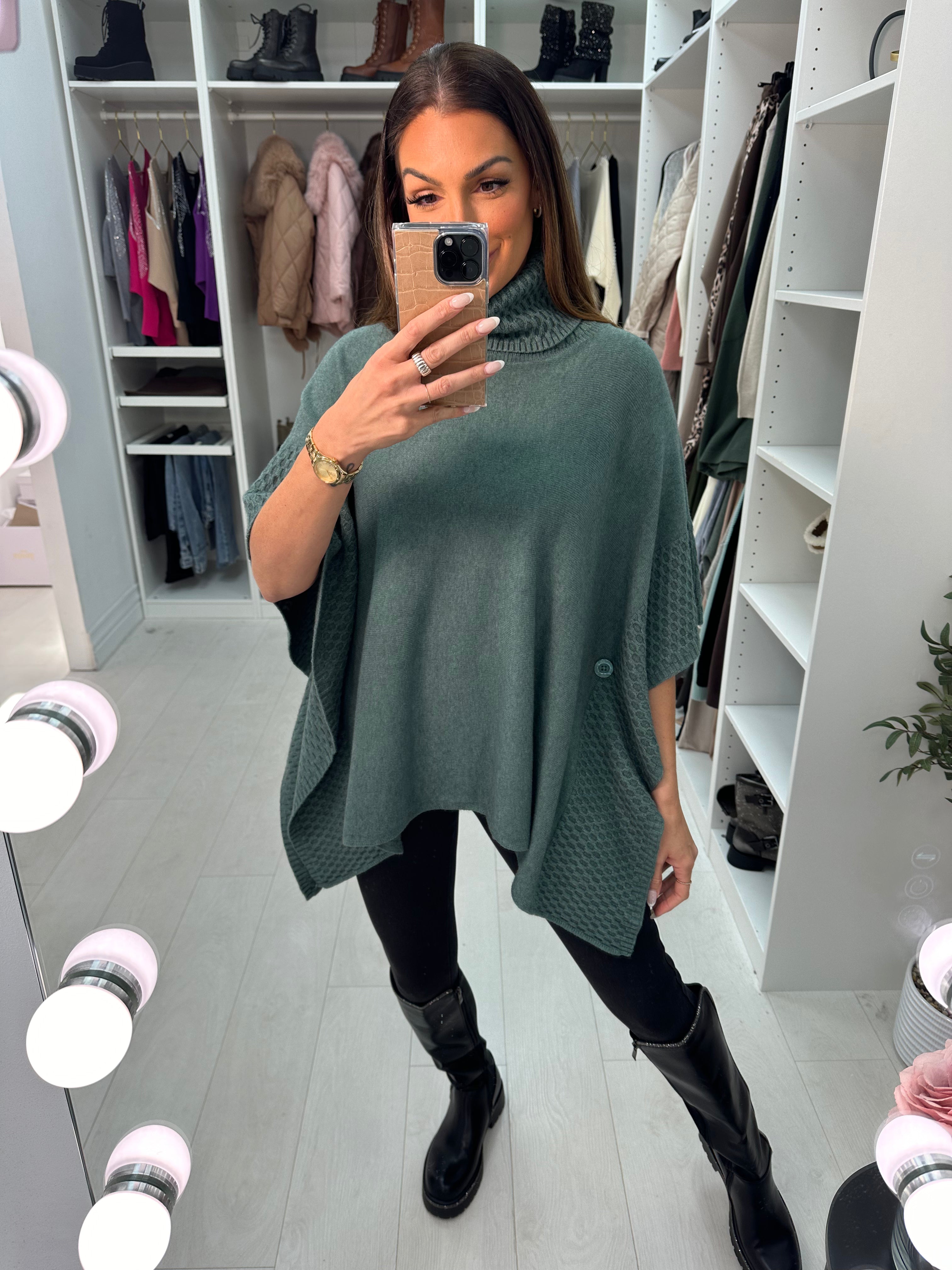 Paige Plain Roll Neck Knit Poncho