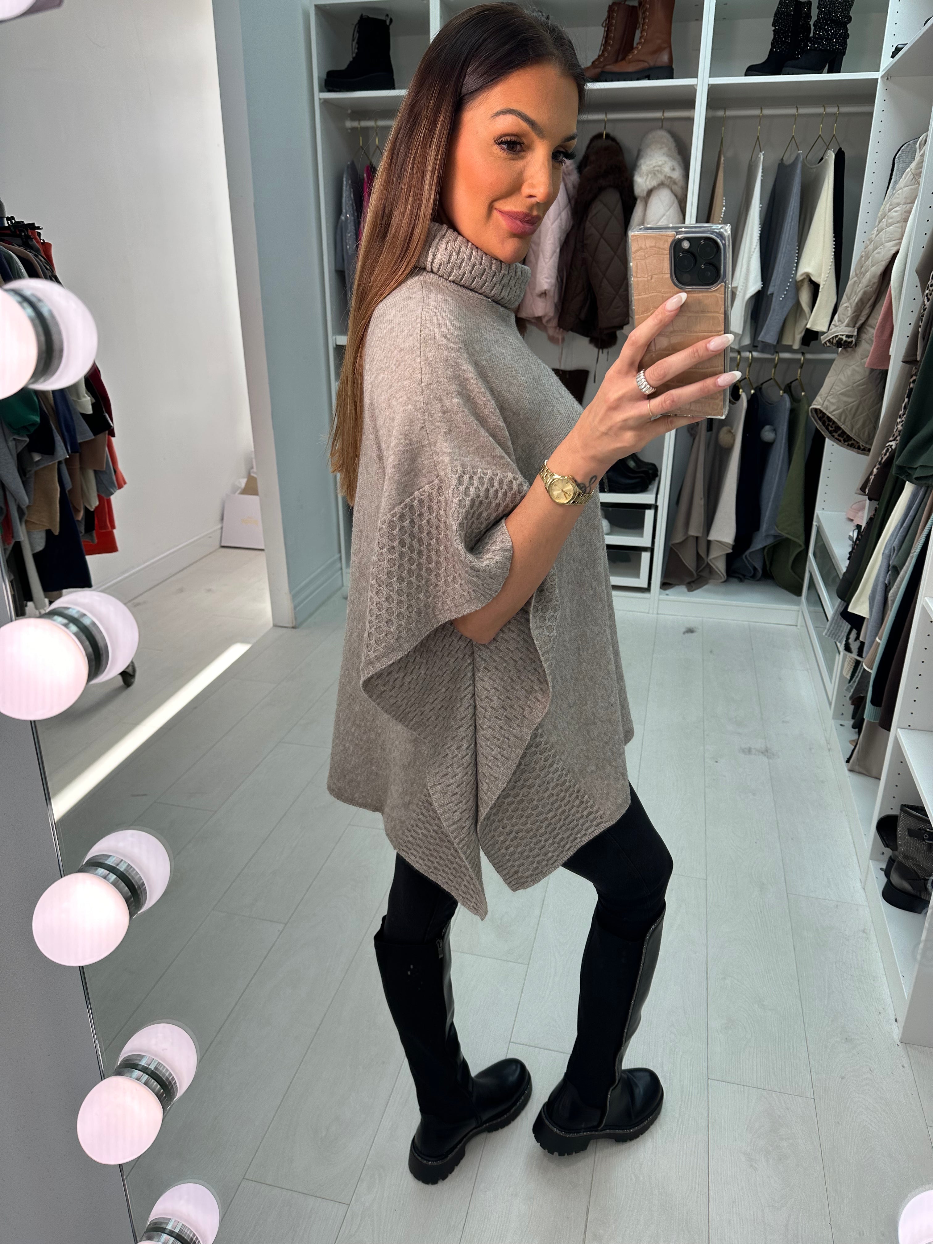 Paige Plain Roll Neck Knit Poncho