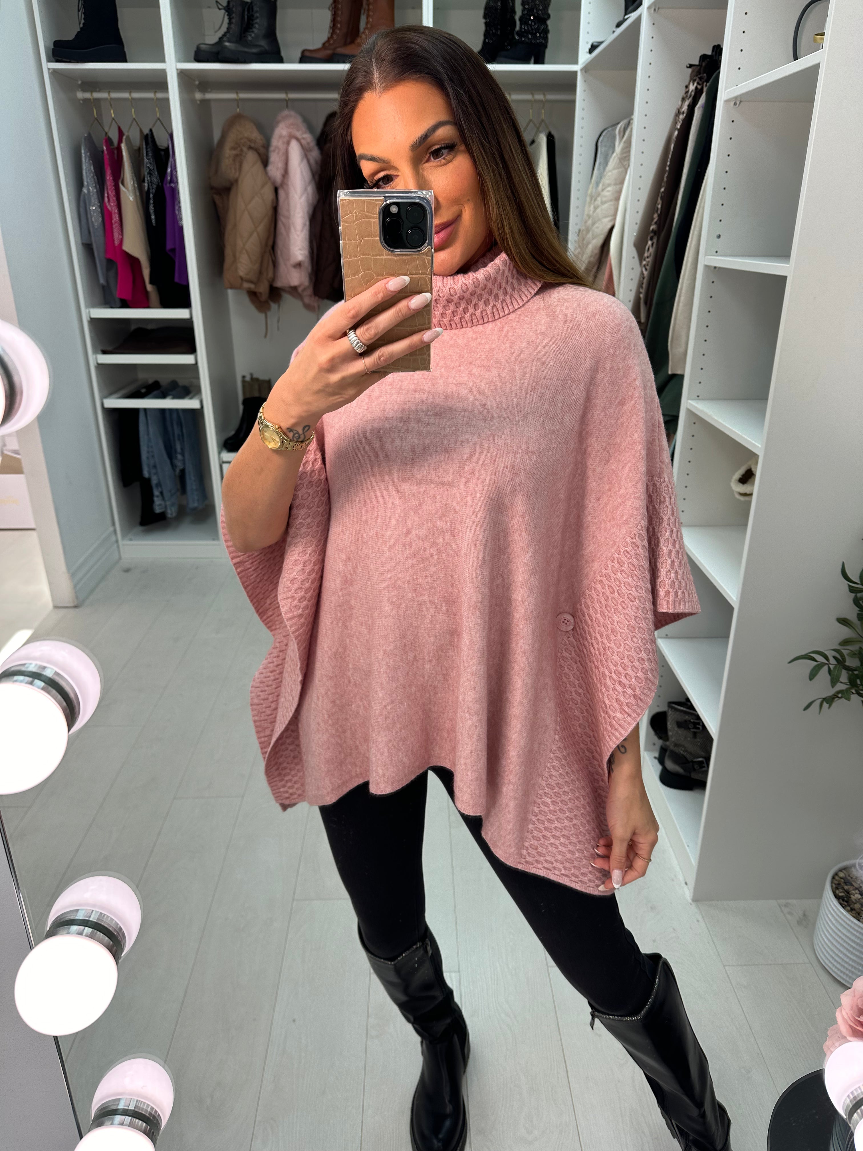 Paige Plain Roll Neck Knit Poncho