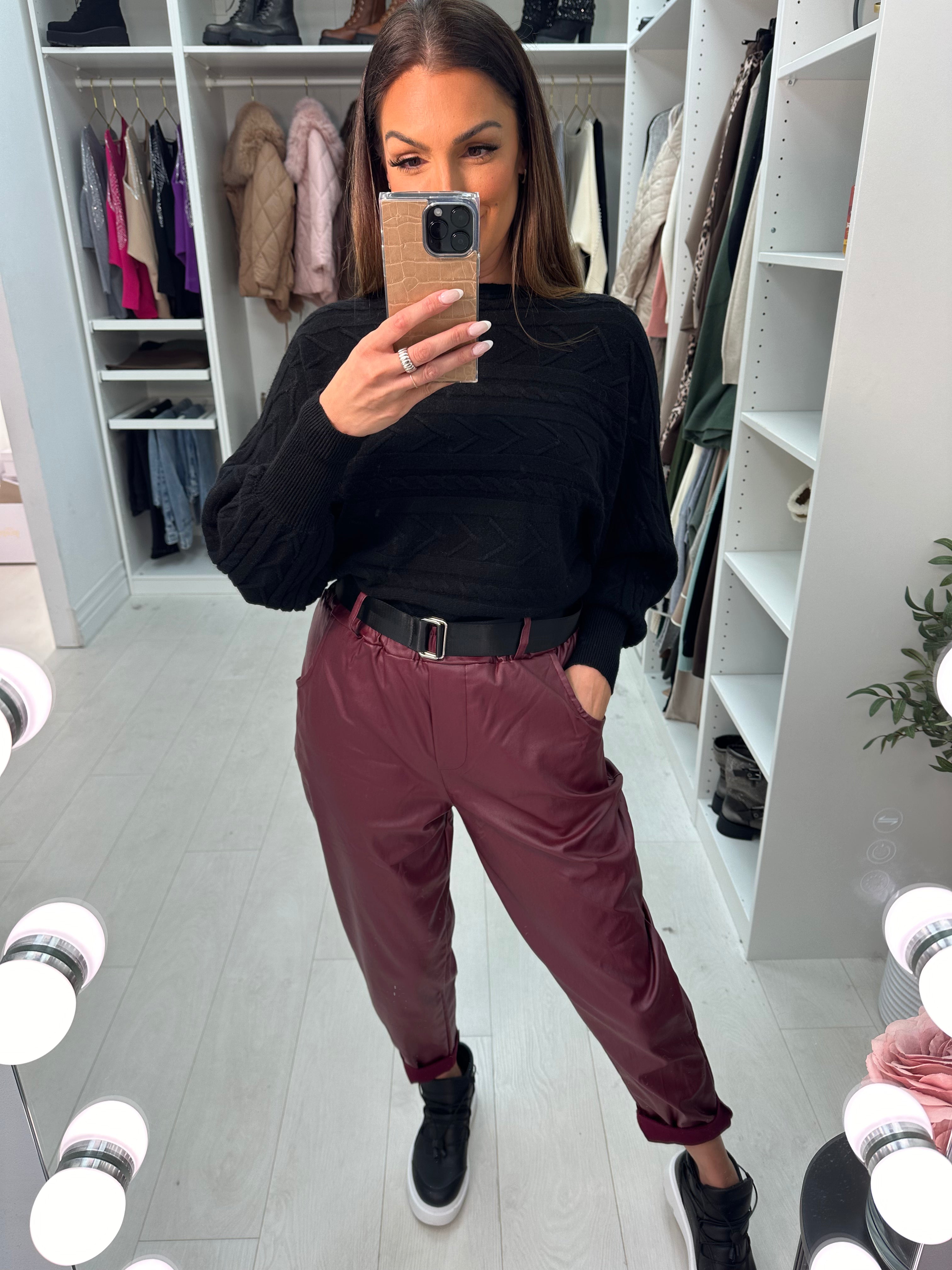 Callen Faux Leather Belted Joggers