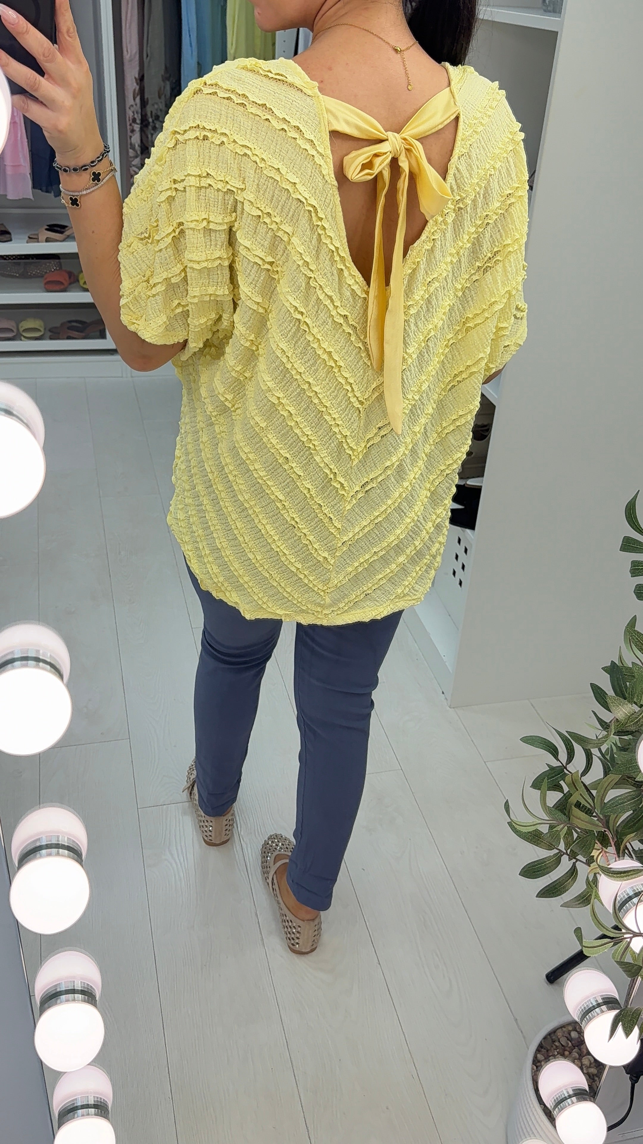 Davinia Ribbon Tie Back Ruffle Top