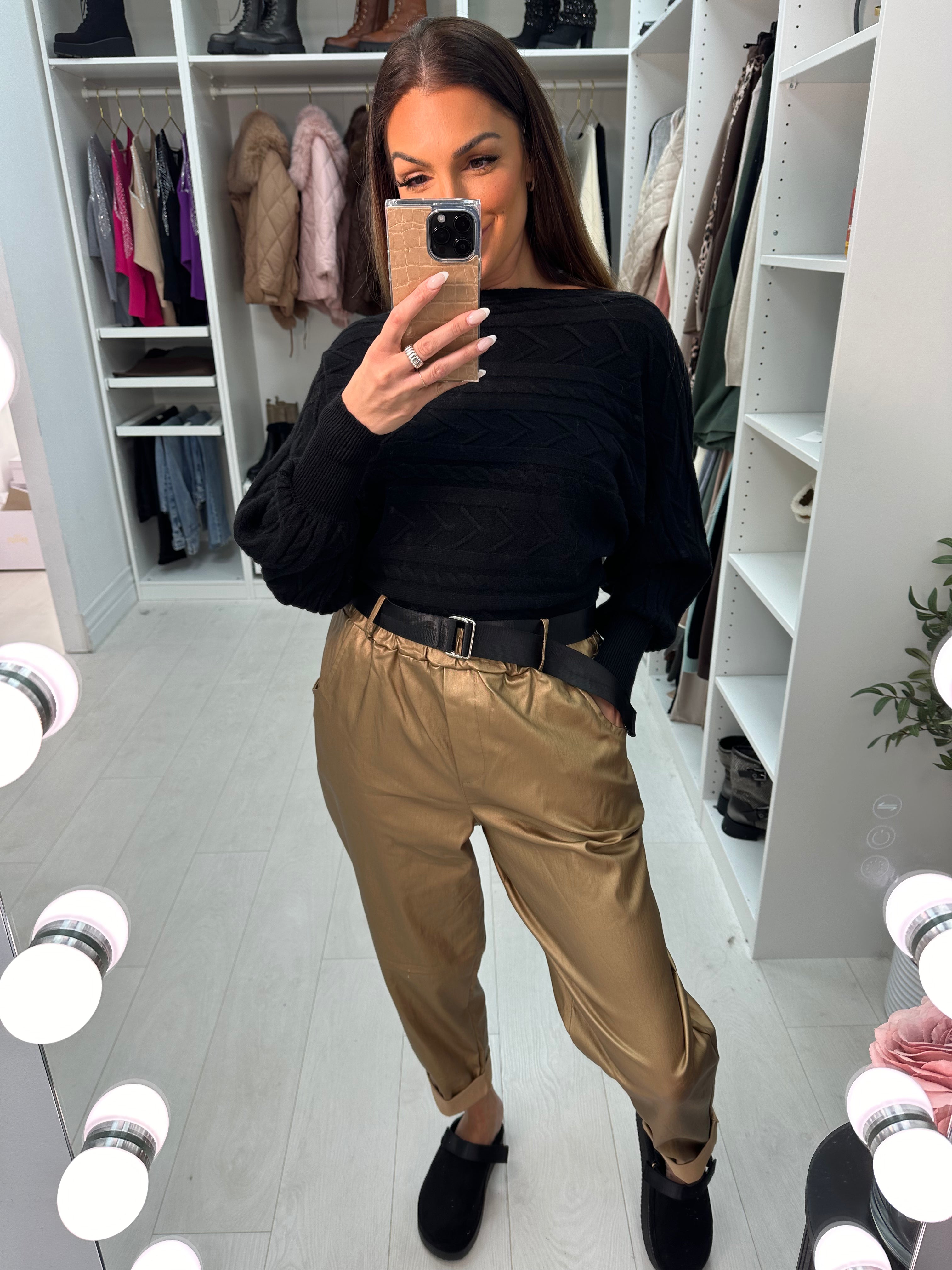 Callen Faux Leather Belted Joggers