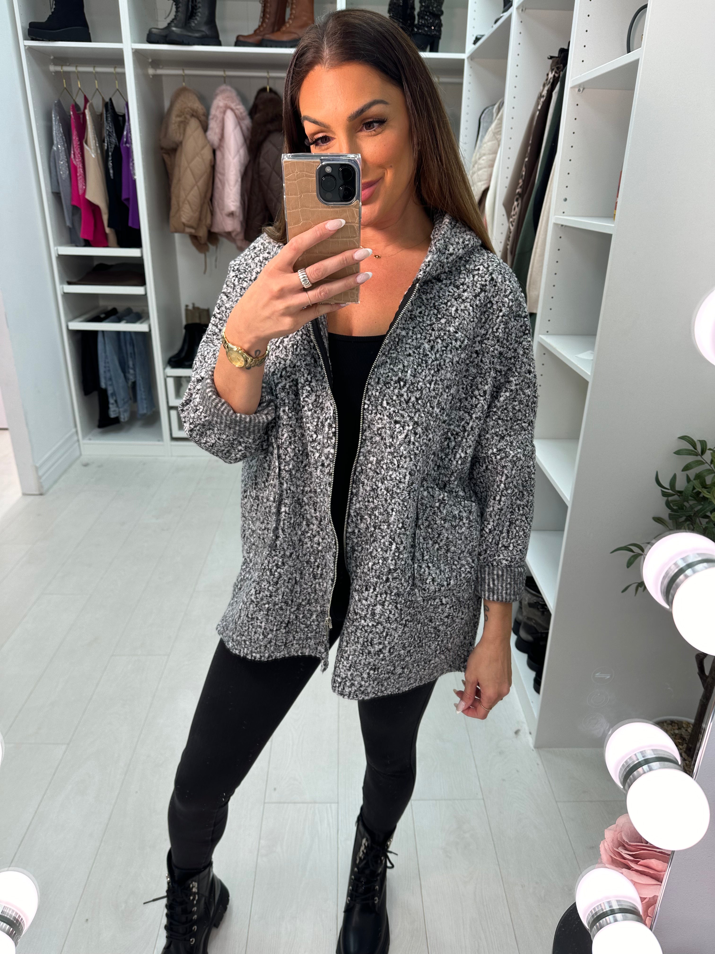 Judine Boucle Hooded Zip Jacket