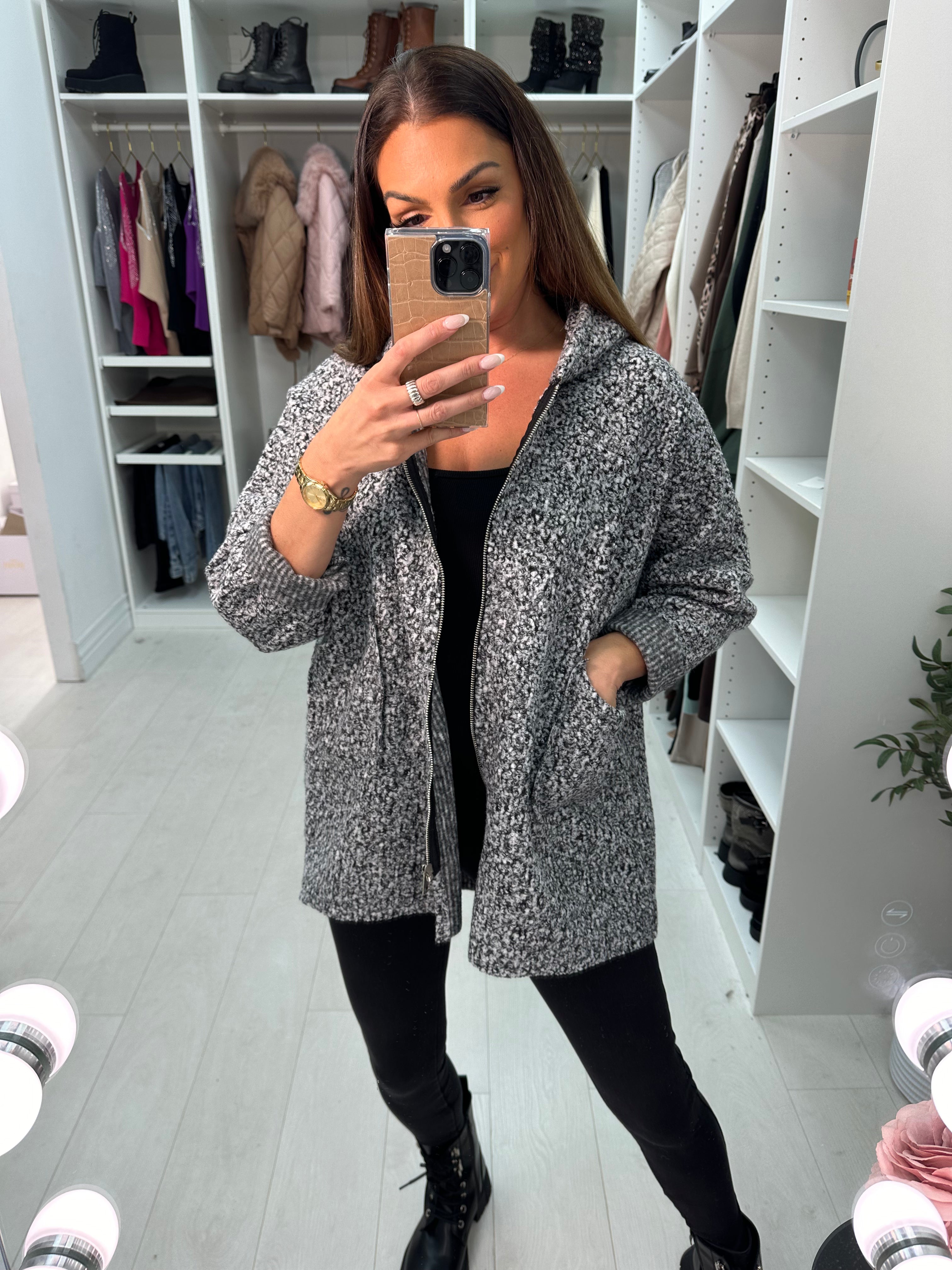 Judine Boucle Hooded Zip Jacket