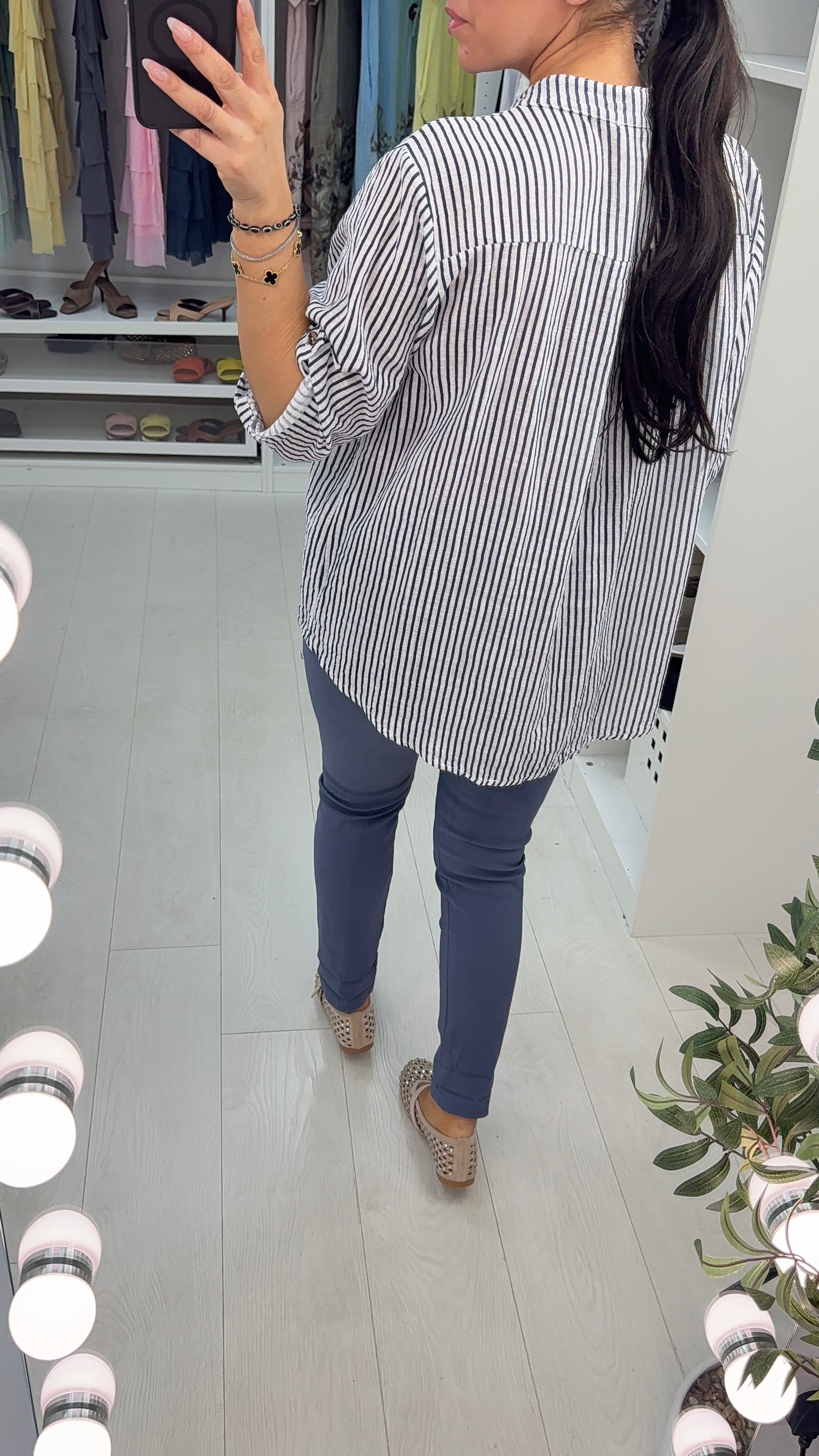 Tilly Striped Button Front V Neck Top