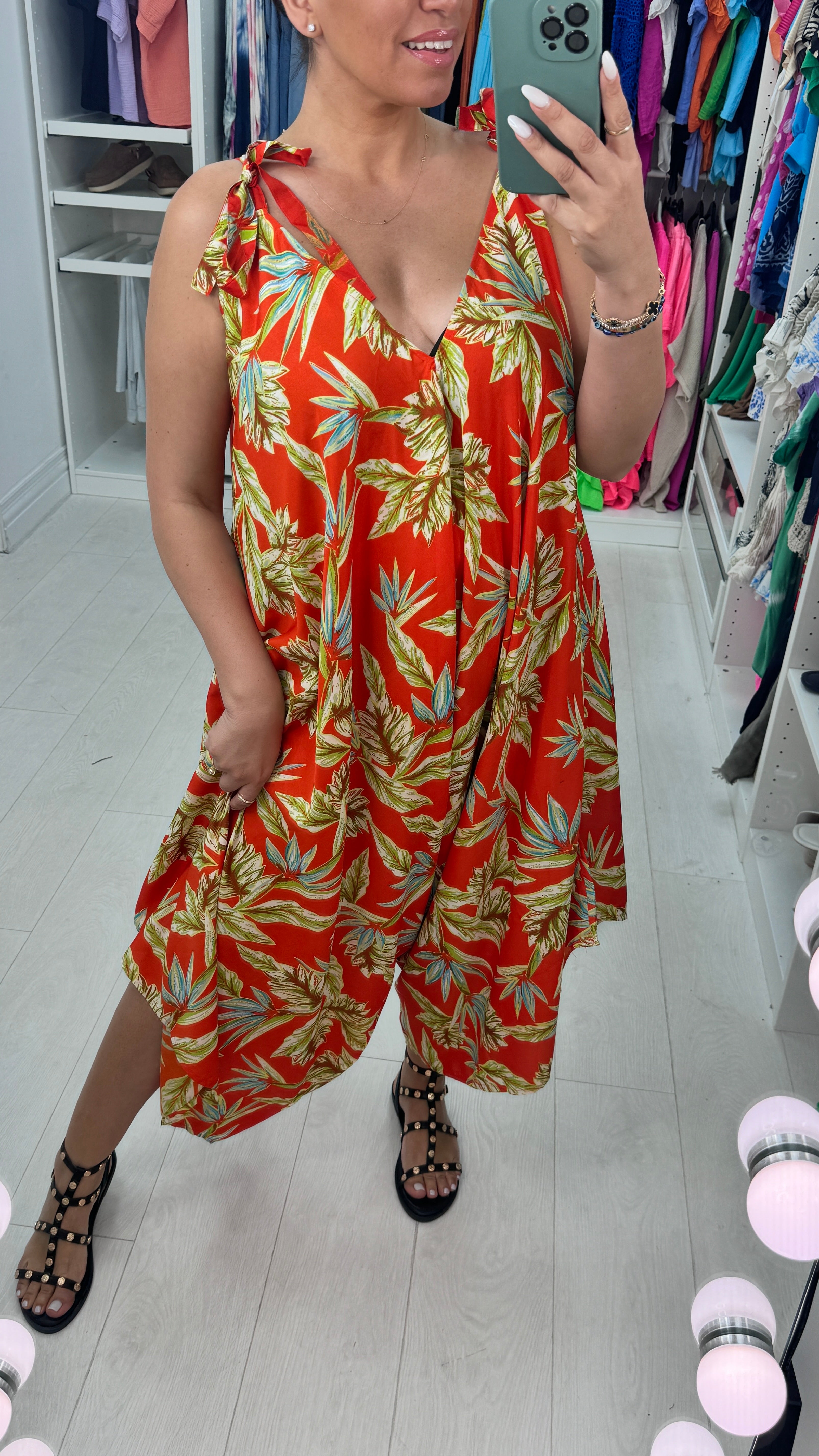 Brianne Leaf Print Loose Fit Harem Jumpsuit