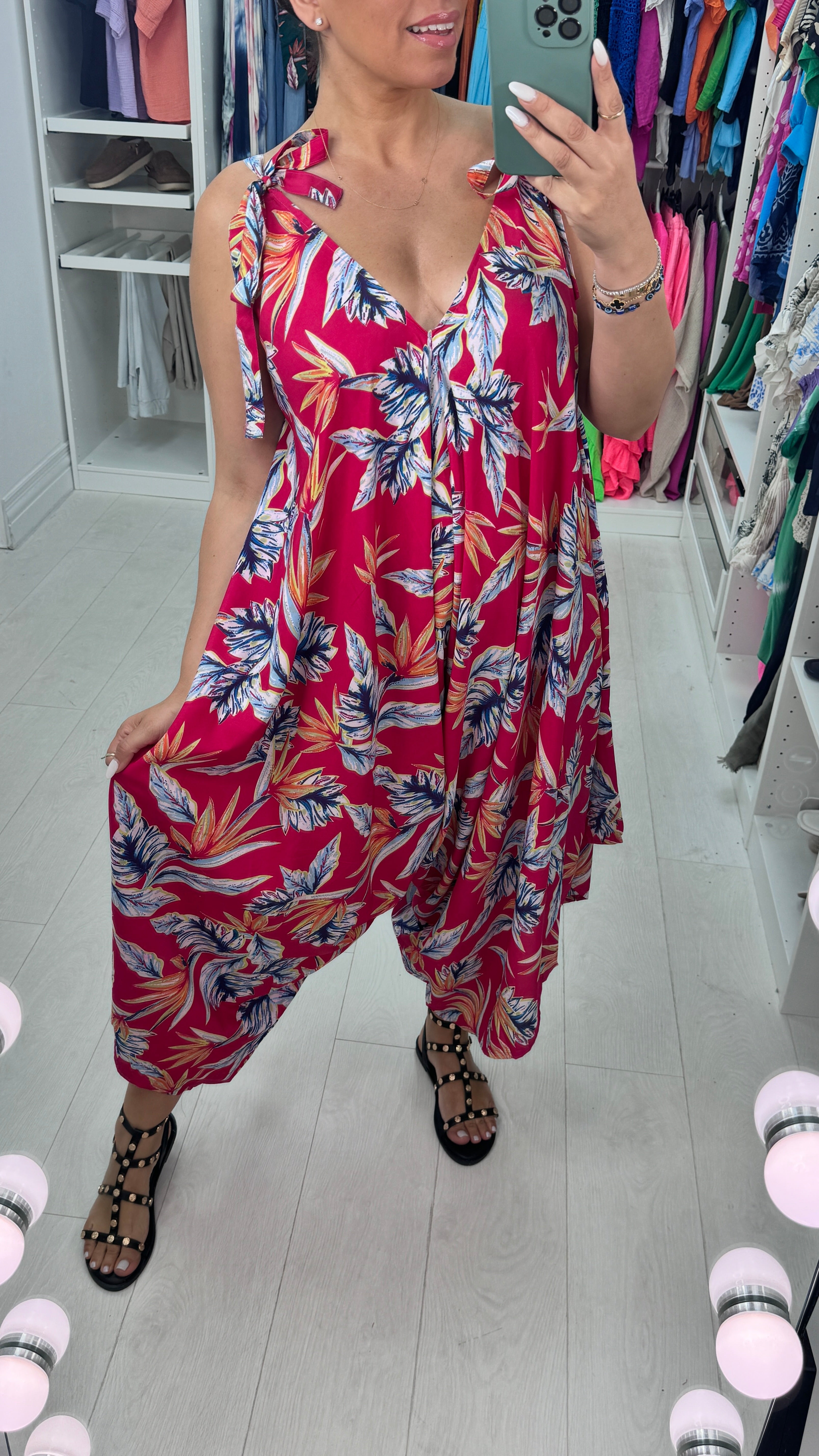 Brianne Leaf Print Loose Fit Harem Jumpsuit