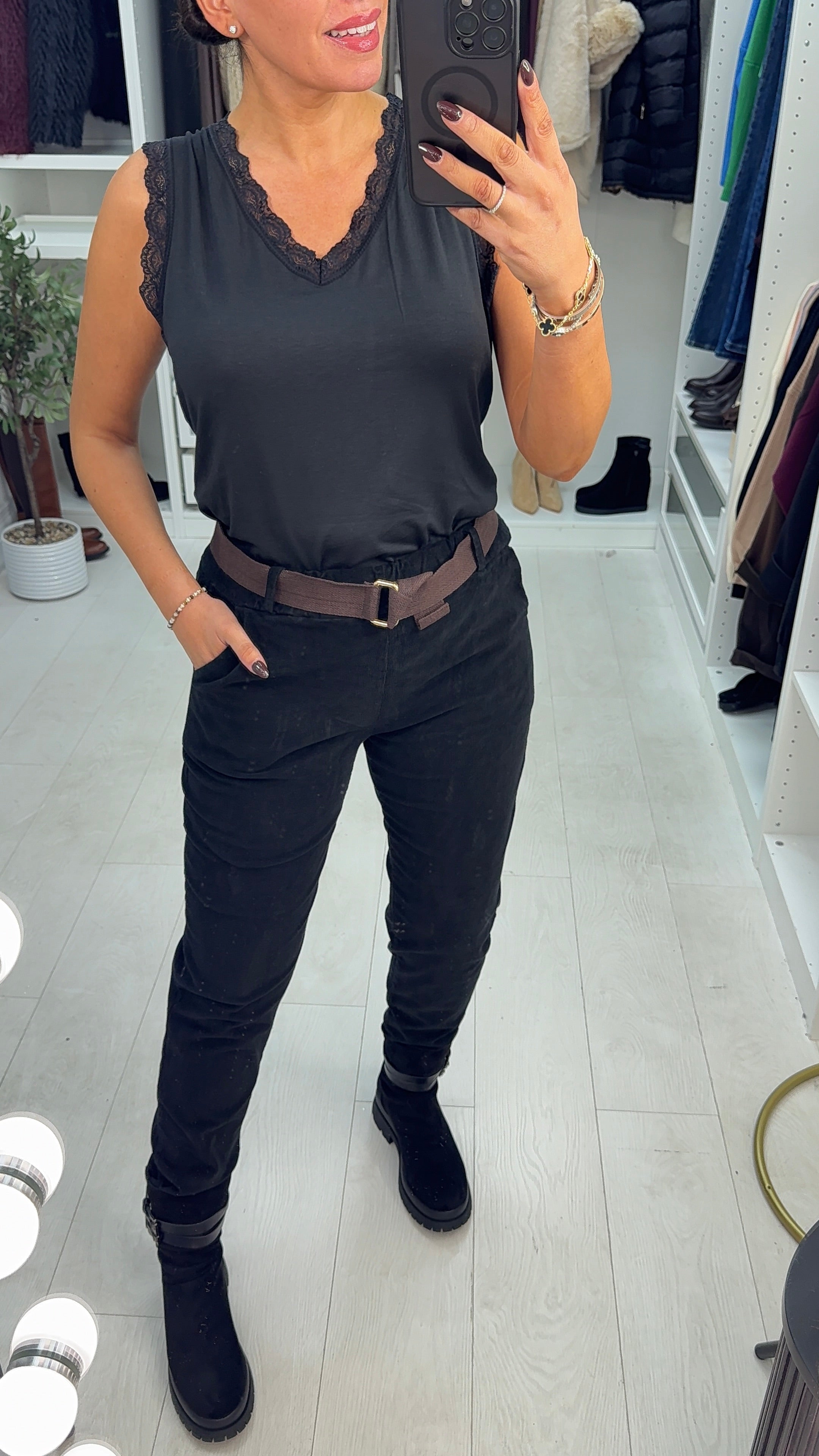 Adrienna Corduroy Elasticated Waist Belted Trousers