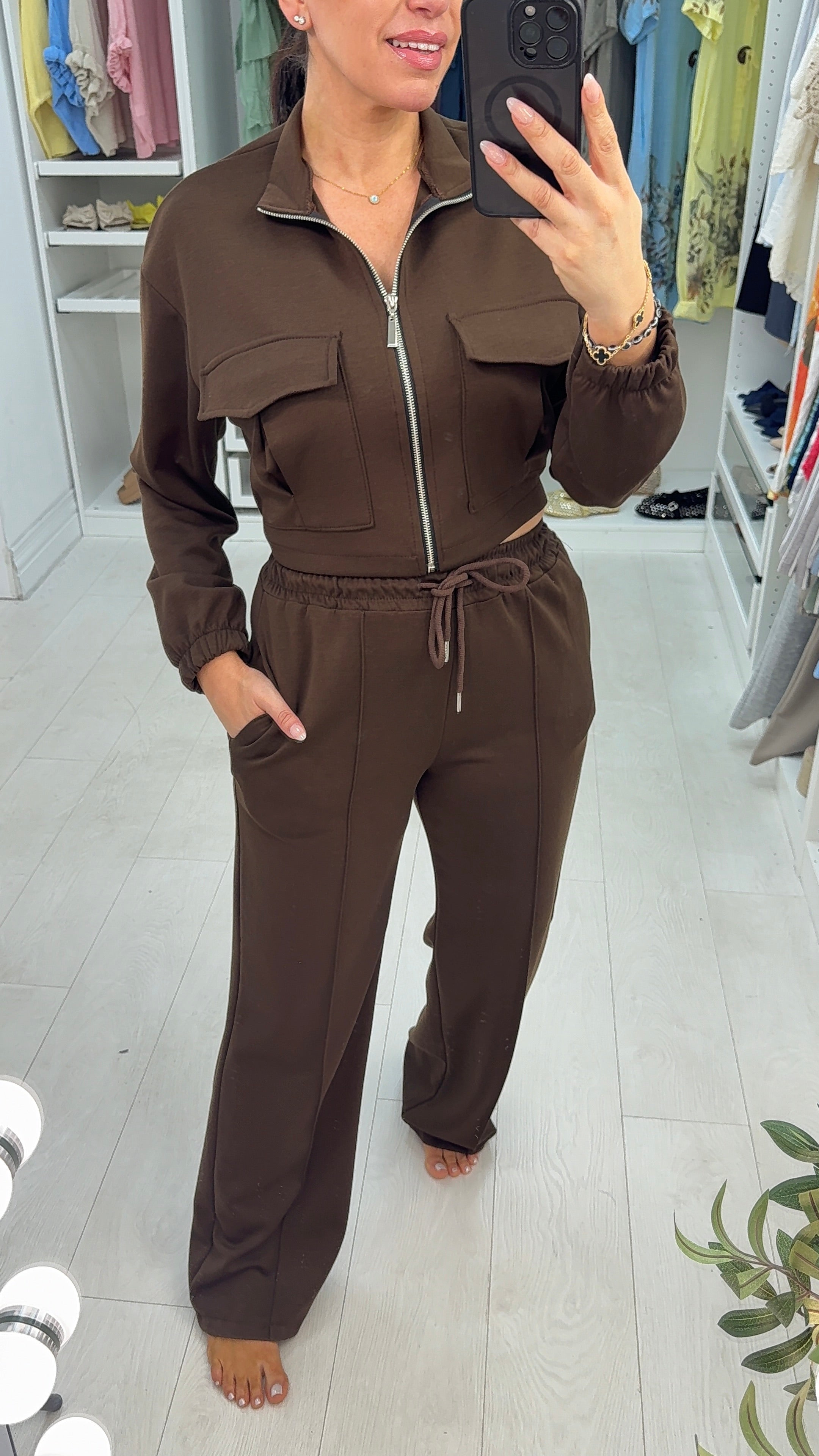 Luan Plain Crop Zip Jacket And Jogger Co-Ord Set