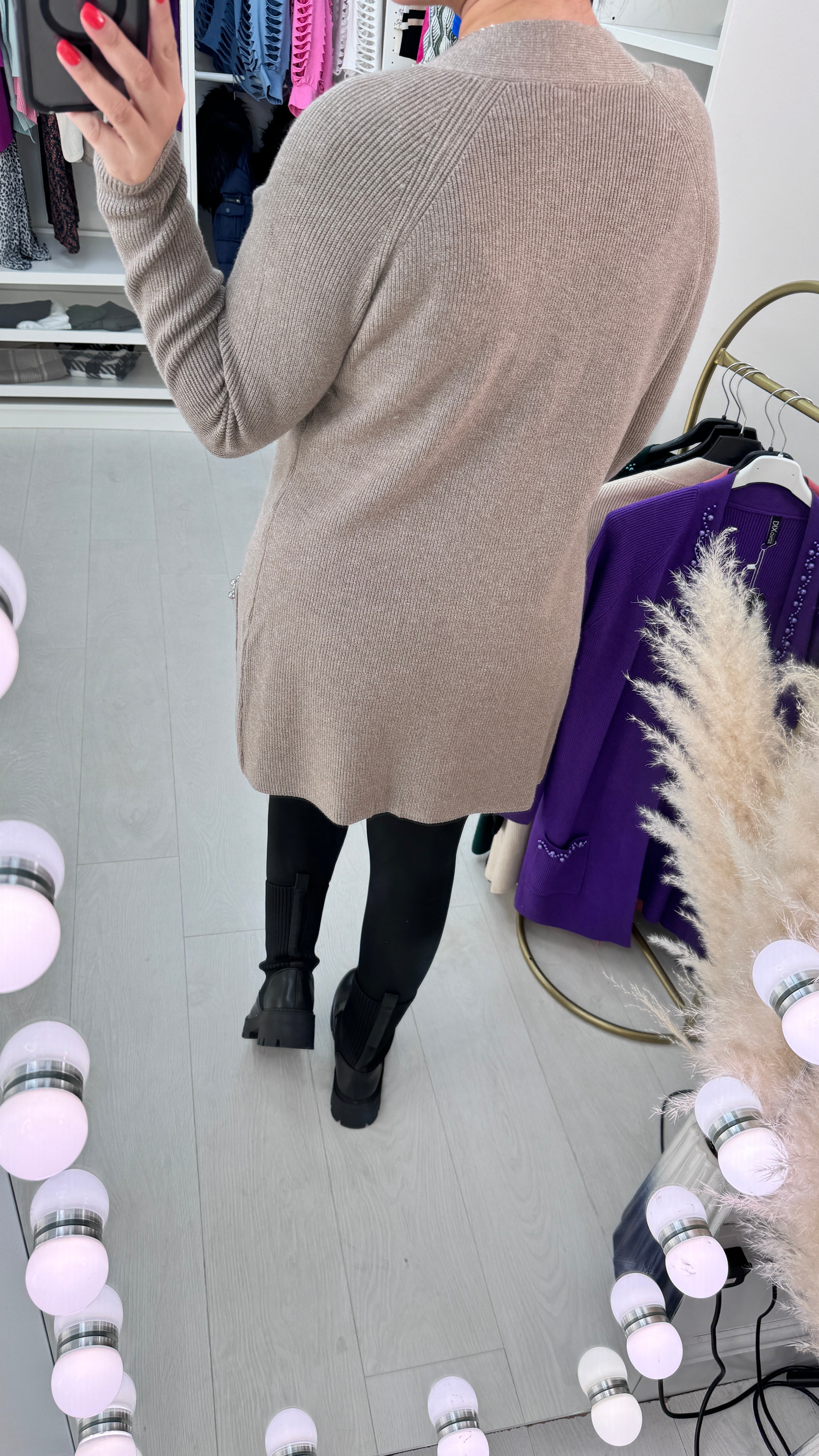 Zahara Longline Pearl Stone Detail Cardigan