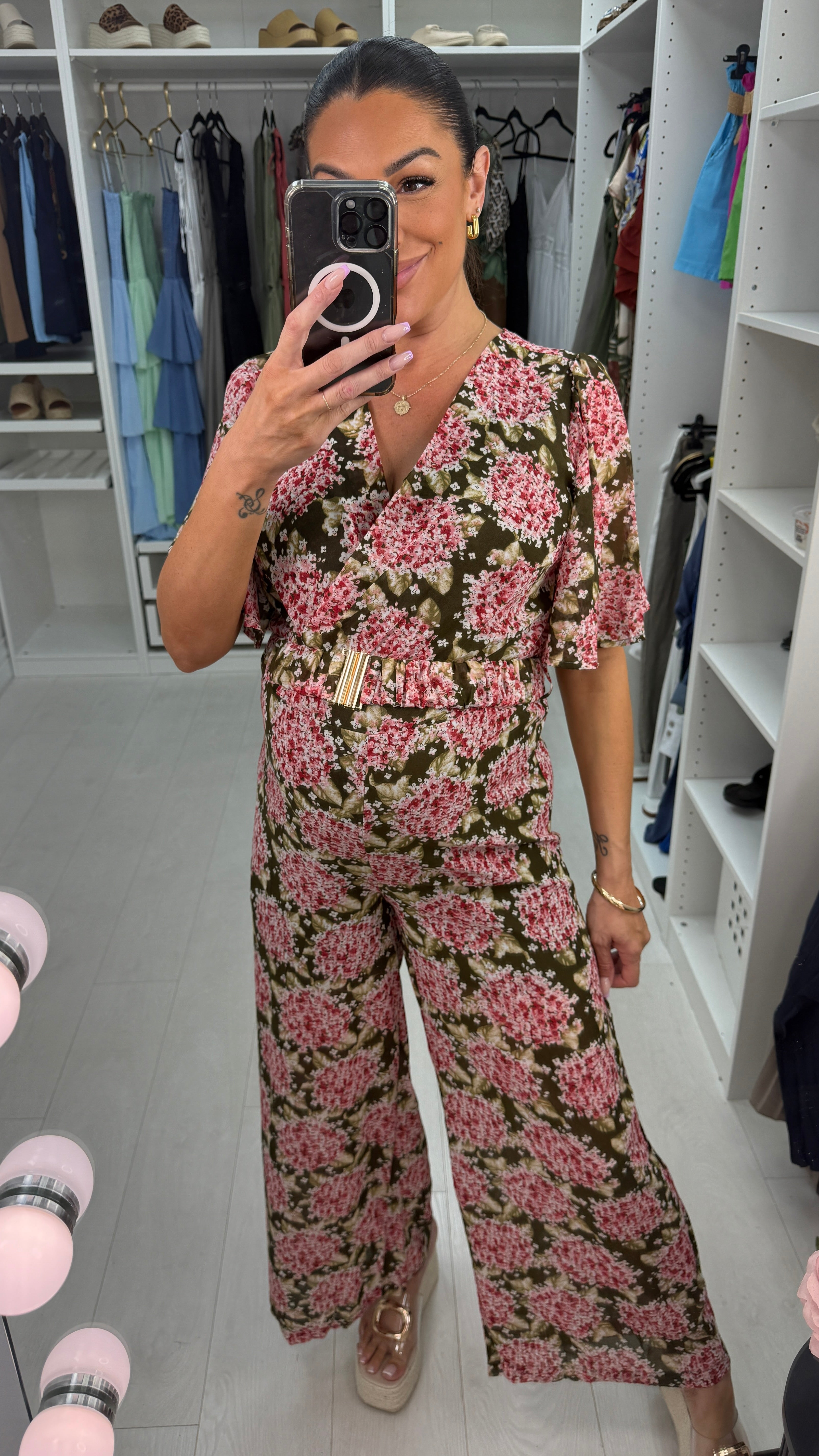 Mariam Floral Print Deep V Neck Jumpsuit