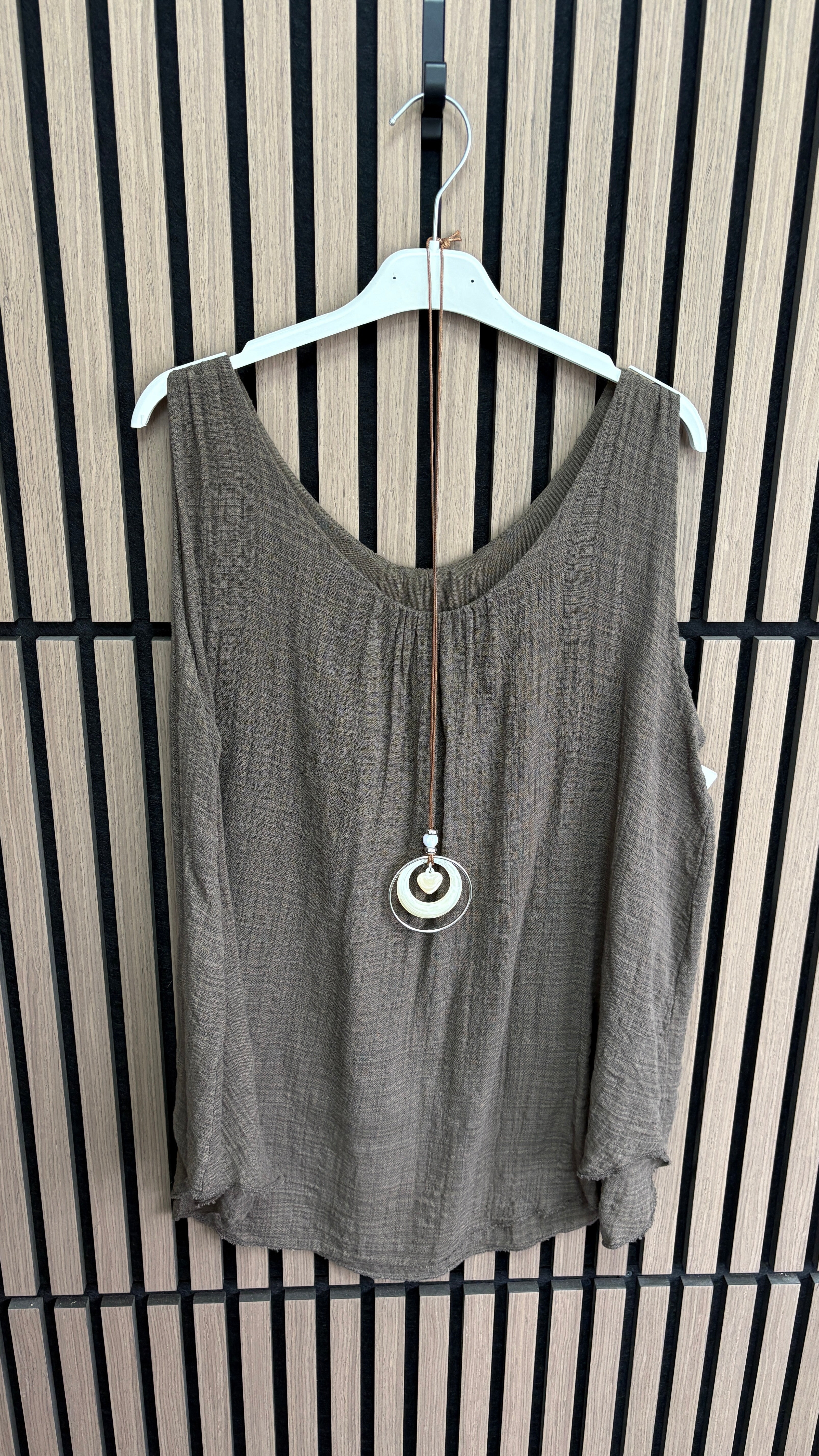 Eleni Plain Necklace Cheesecloth Top