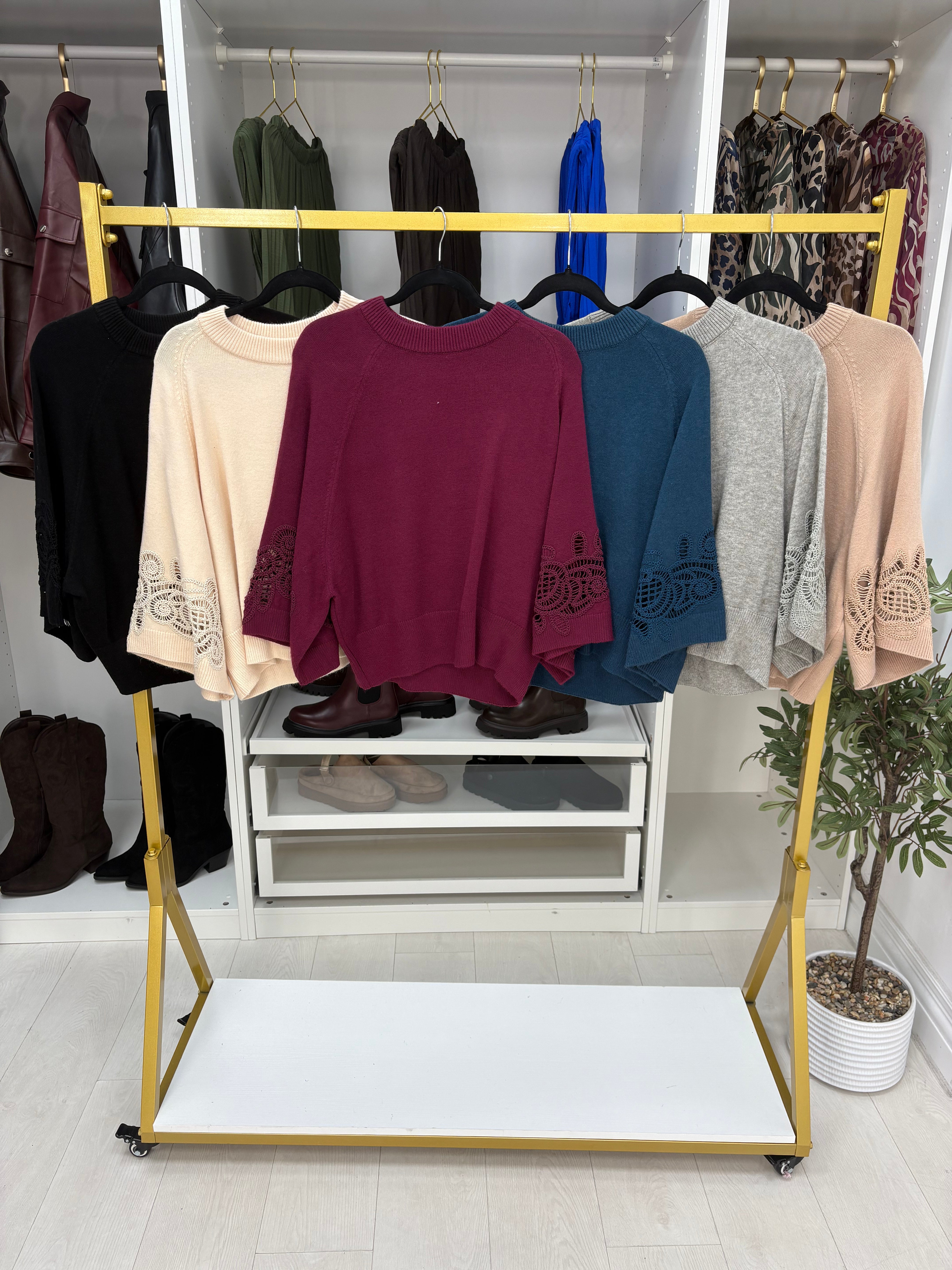 Oritsa Plain Crochet Detailed Sleeve Jumper