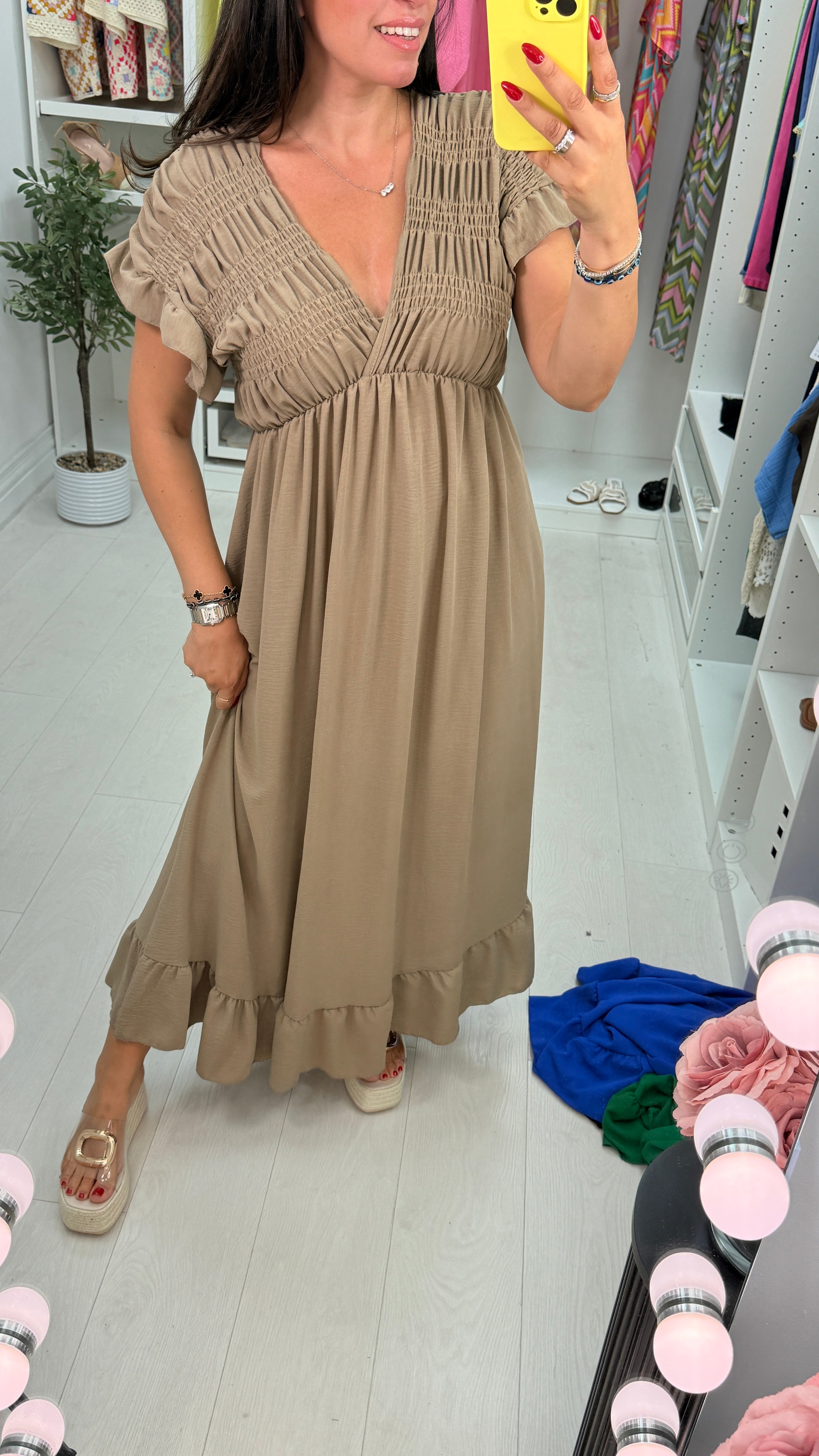 Isabeau Plain Deep V Neck Maxi Dress