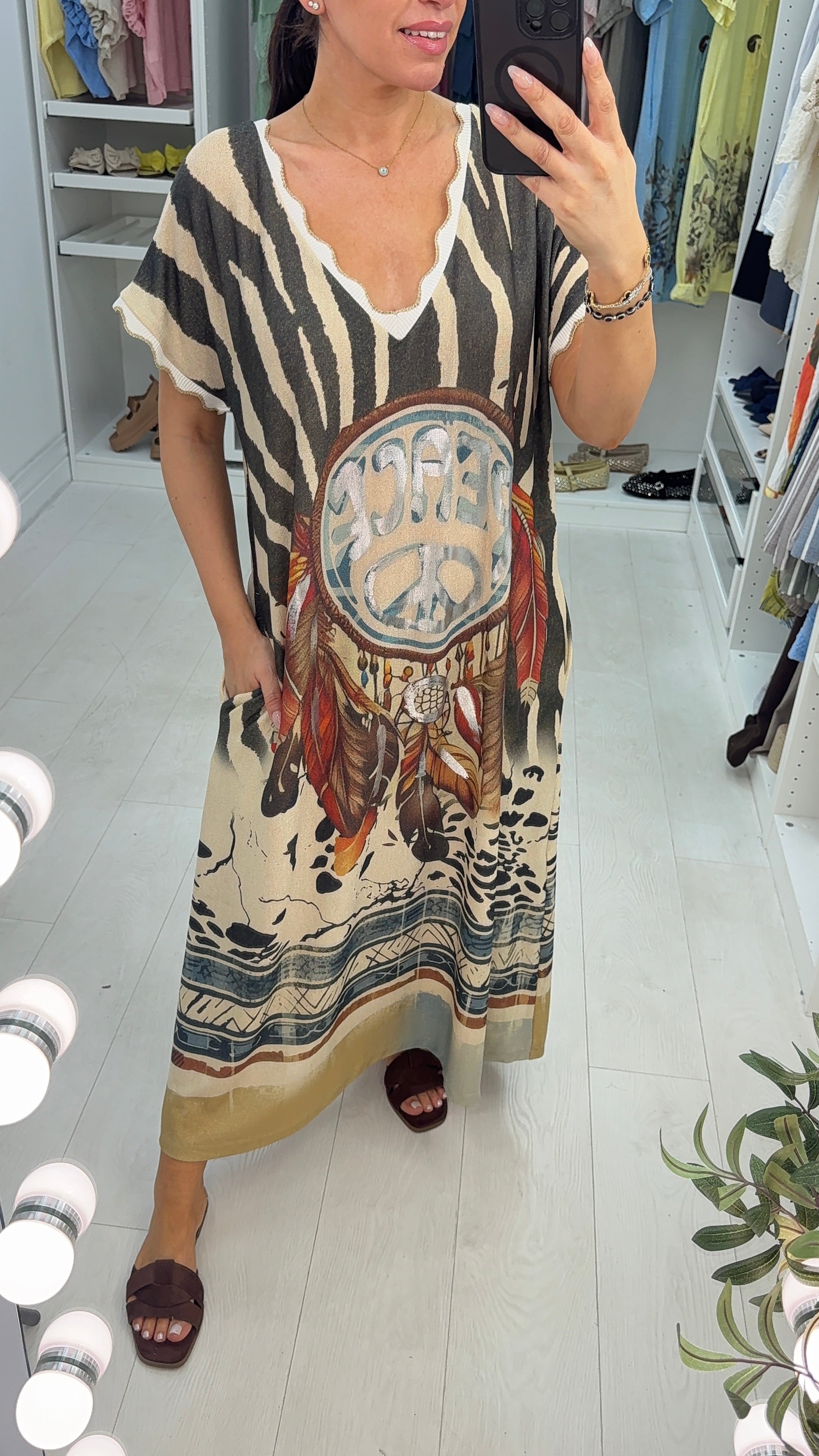 Hariet 'Peace' Slogan Loose Fit Maxi Dress