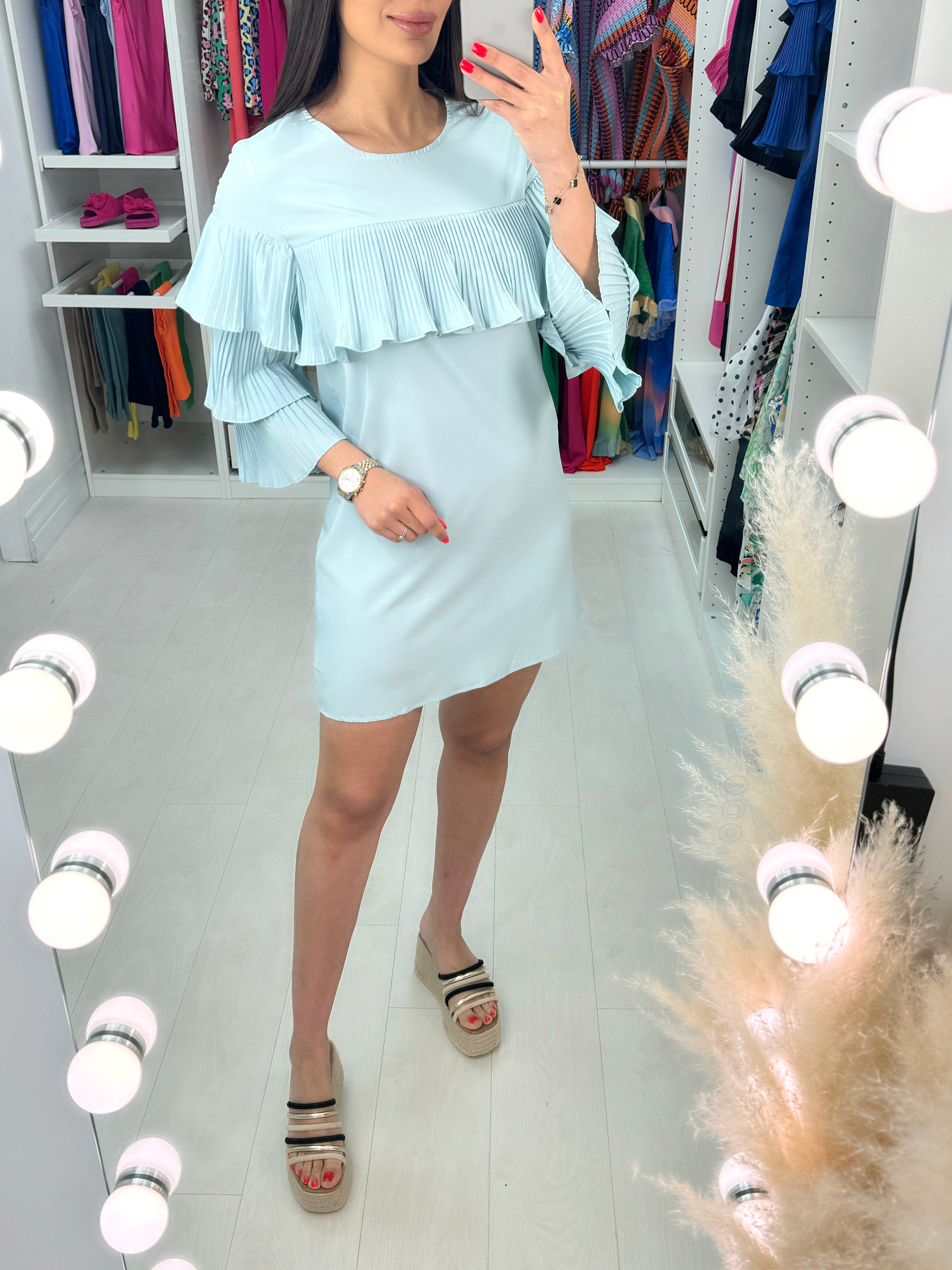 Bretta Ruffle Pleated Shift Dress