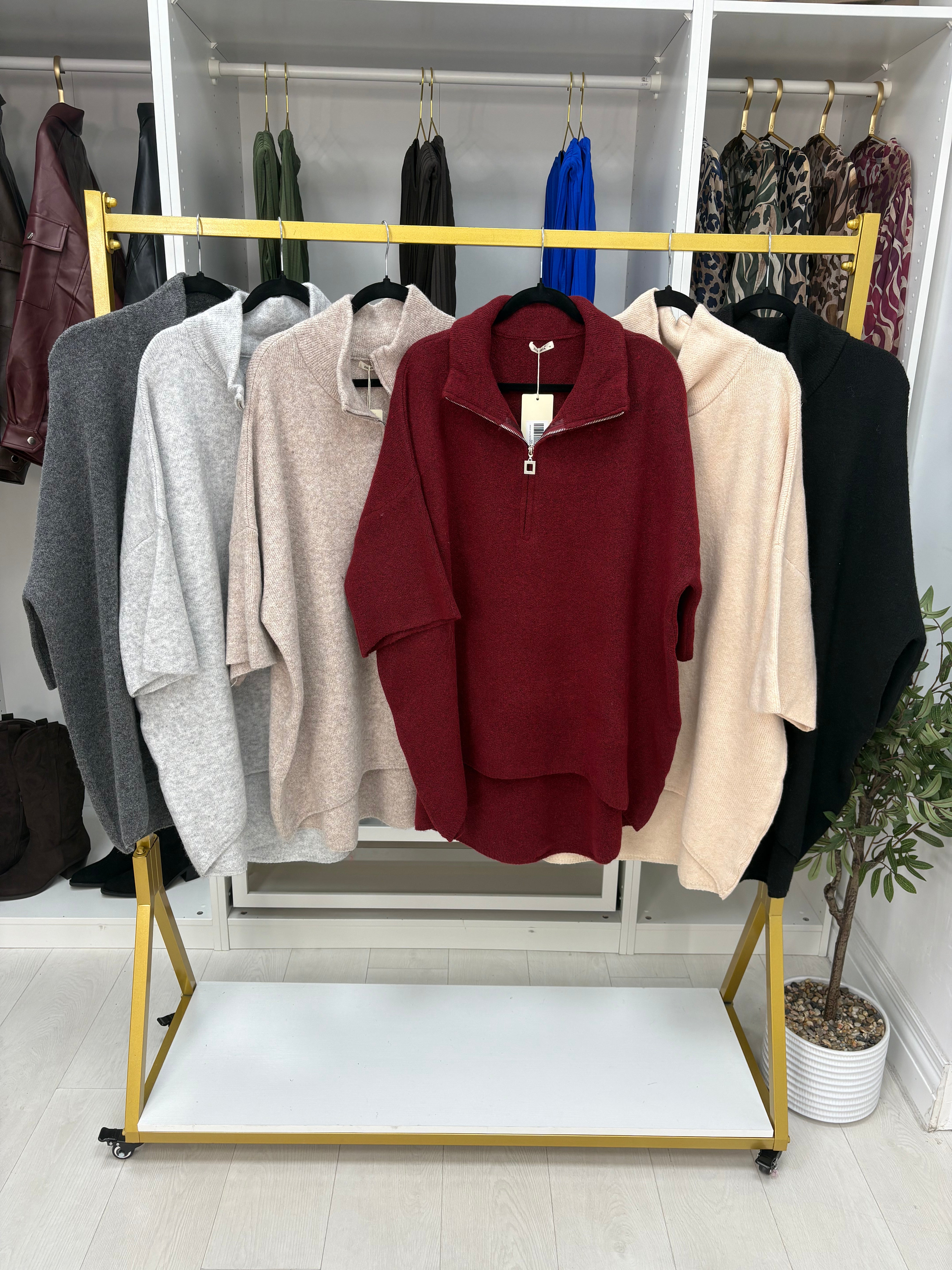 Pria Plain Loose Fit Longline Zip Front Jumper