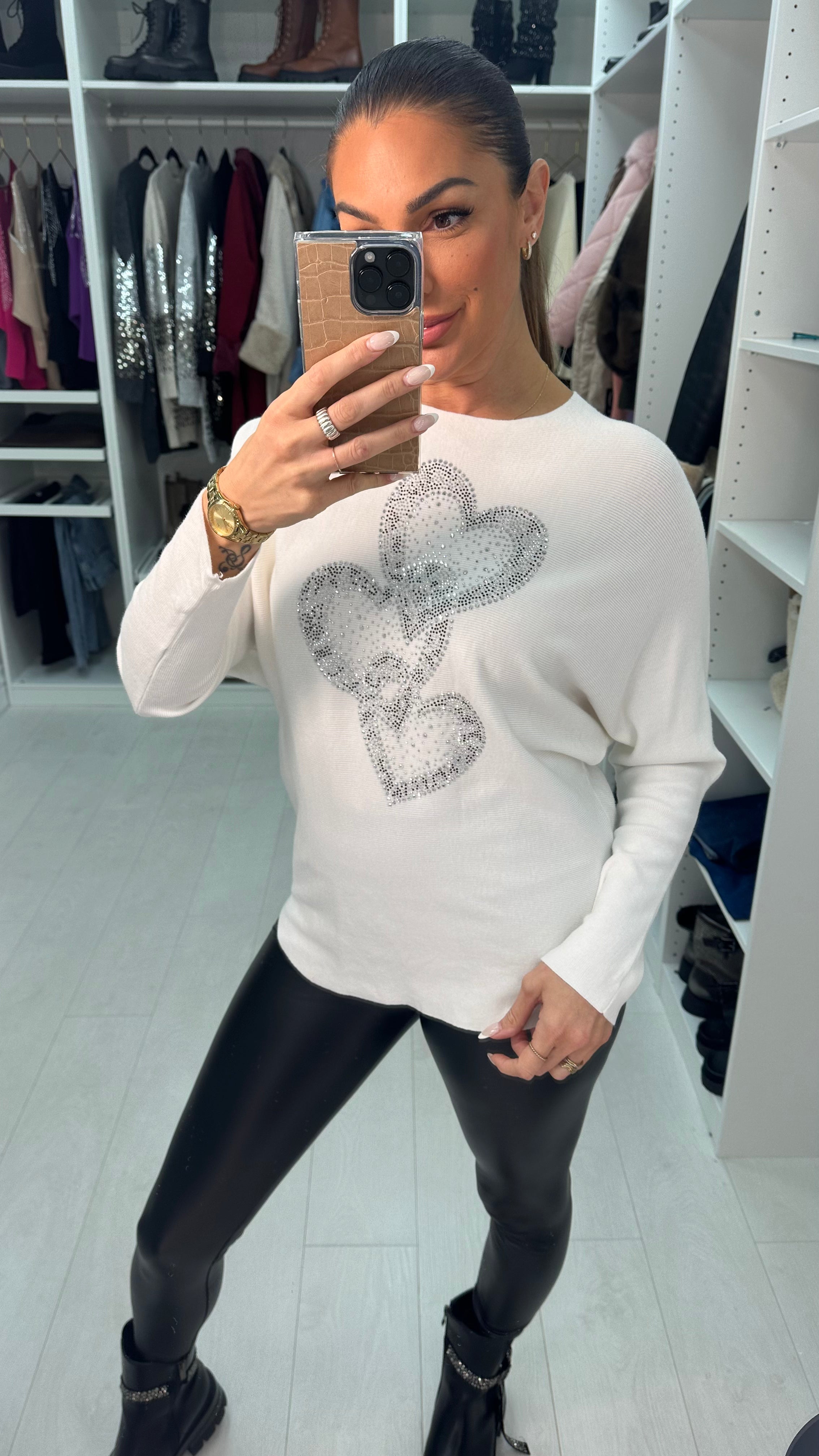 Kara Diamante Heart Detail Knit Jumper