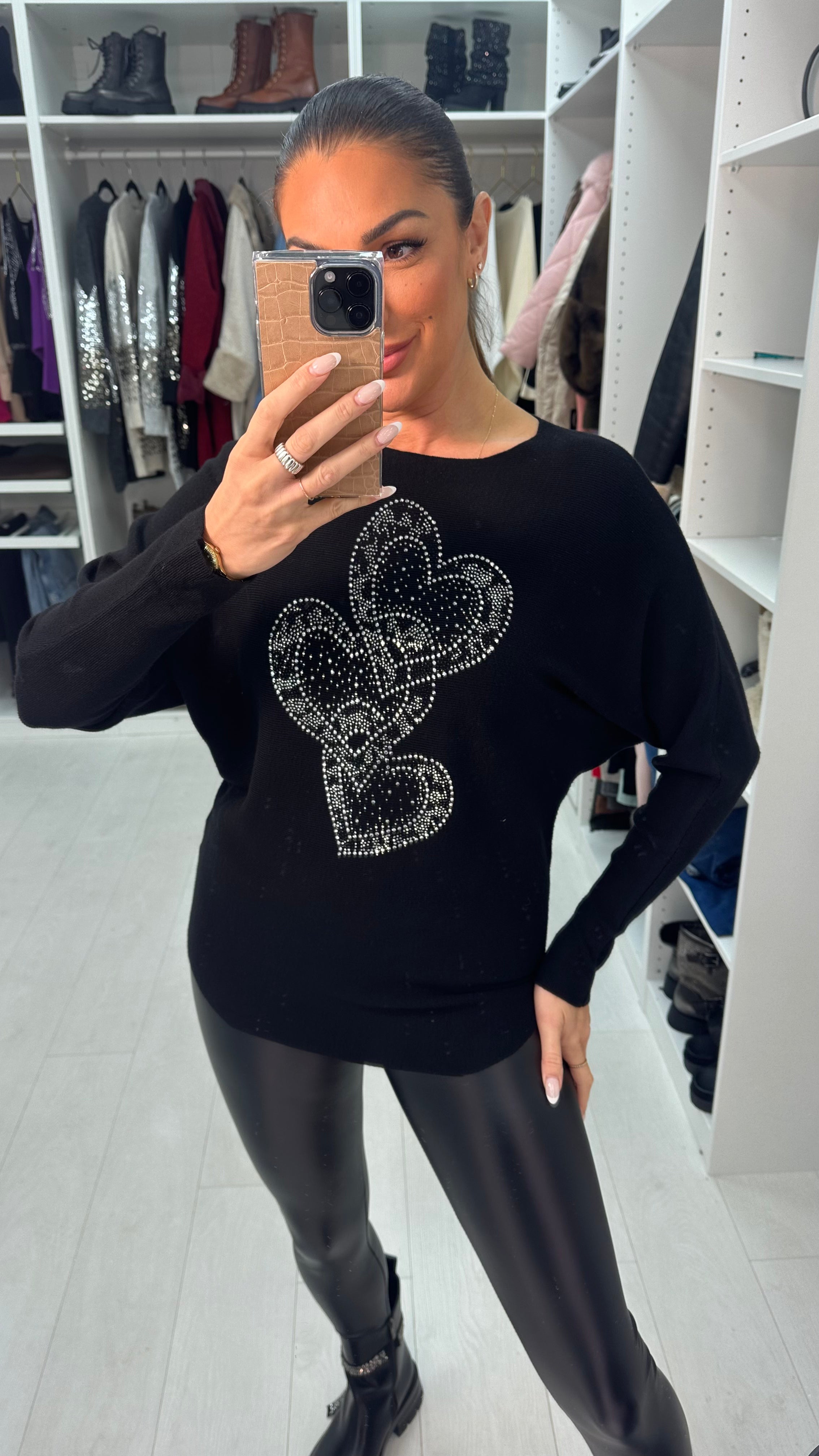 Kara Diamante Heart Detail Knit Jumper