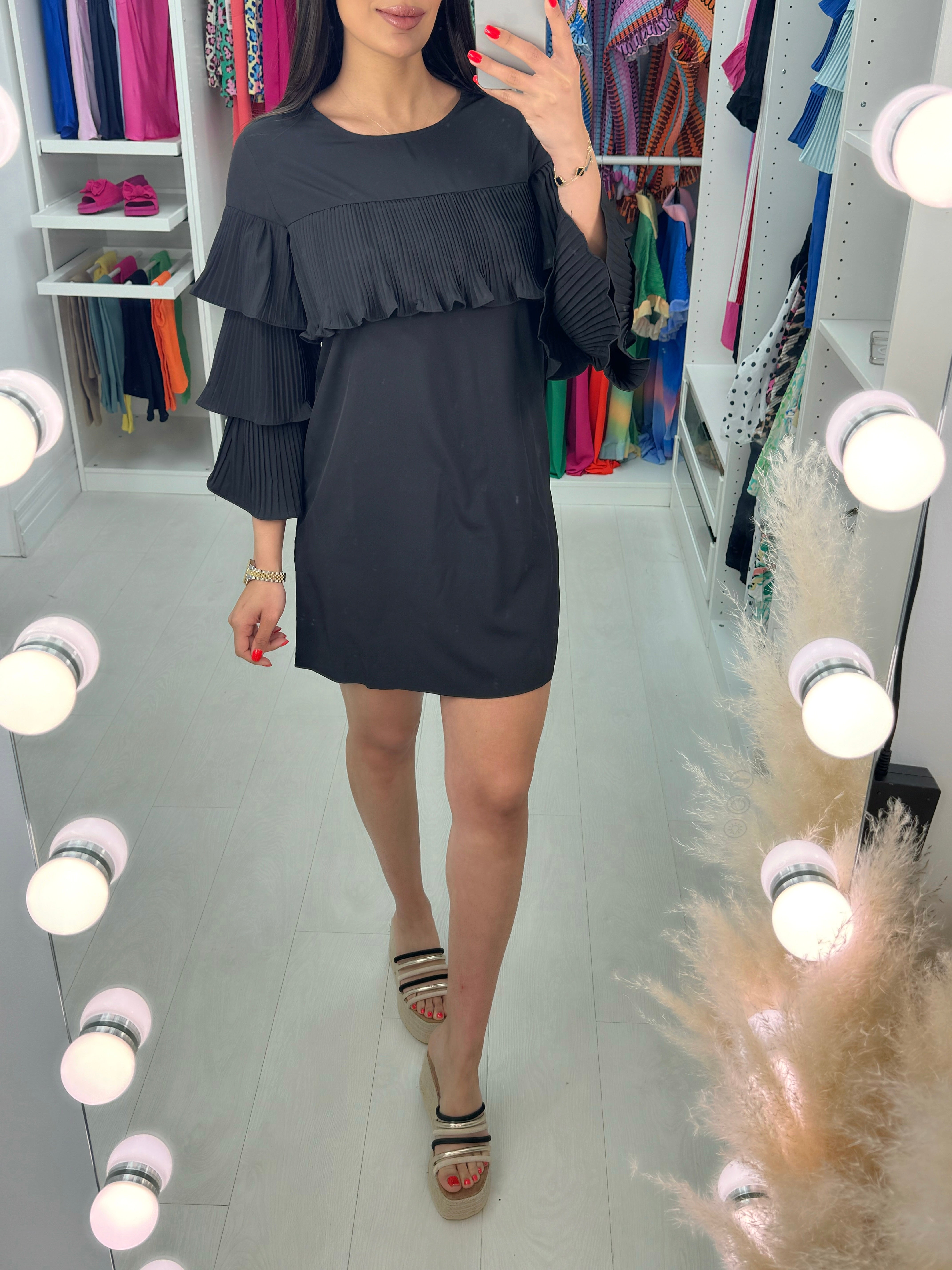 Bretta Ruffle Pleated Shift Dress