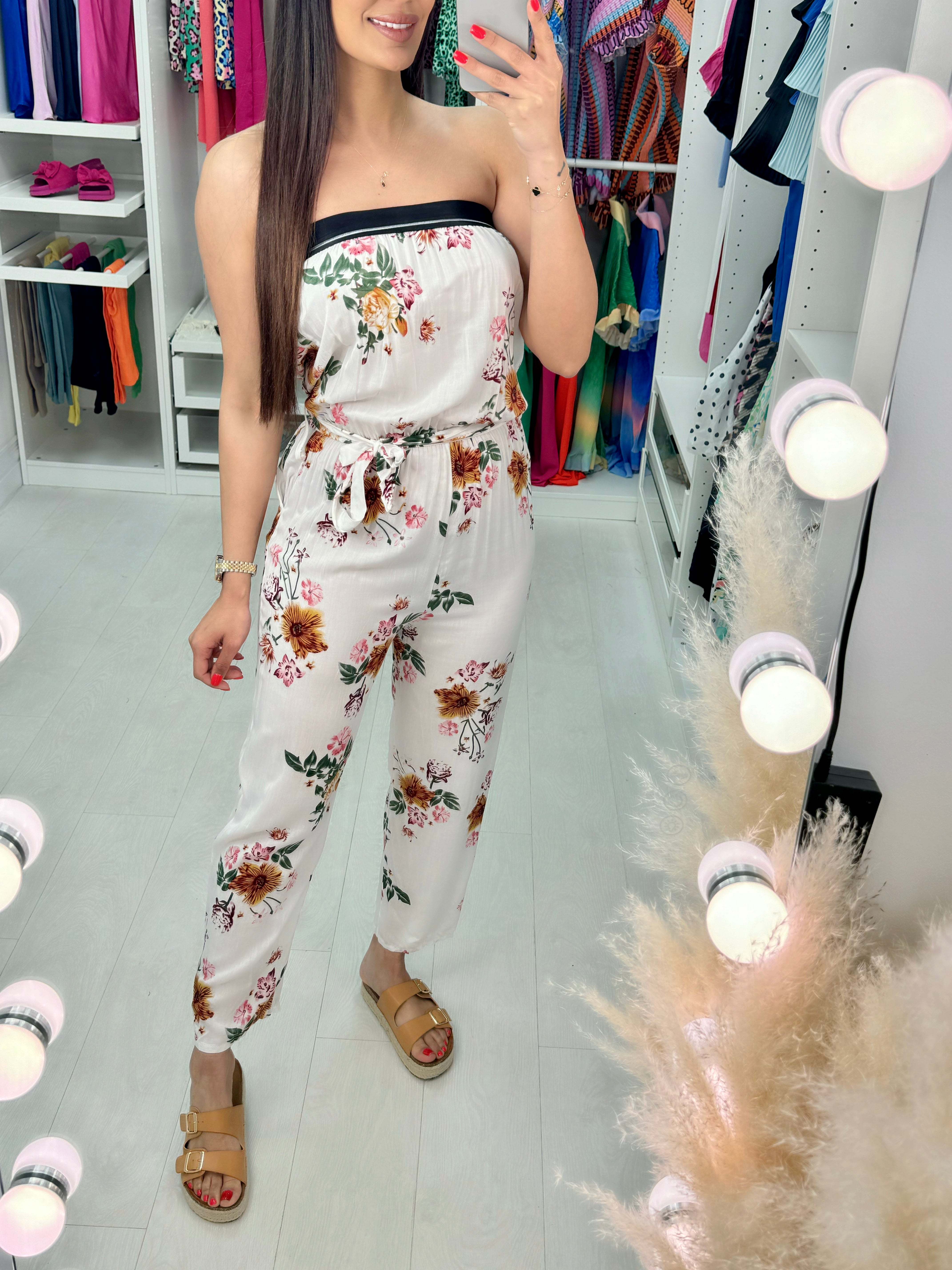 Shanie Bardot Floral Print Jumpsuit