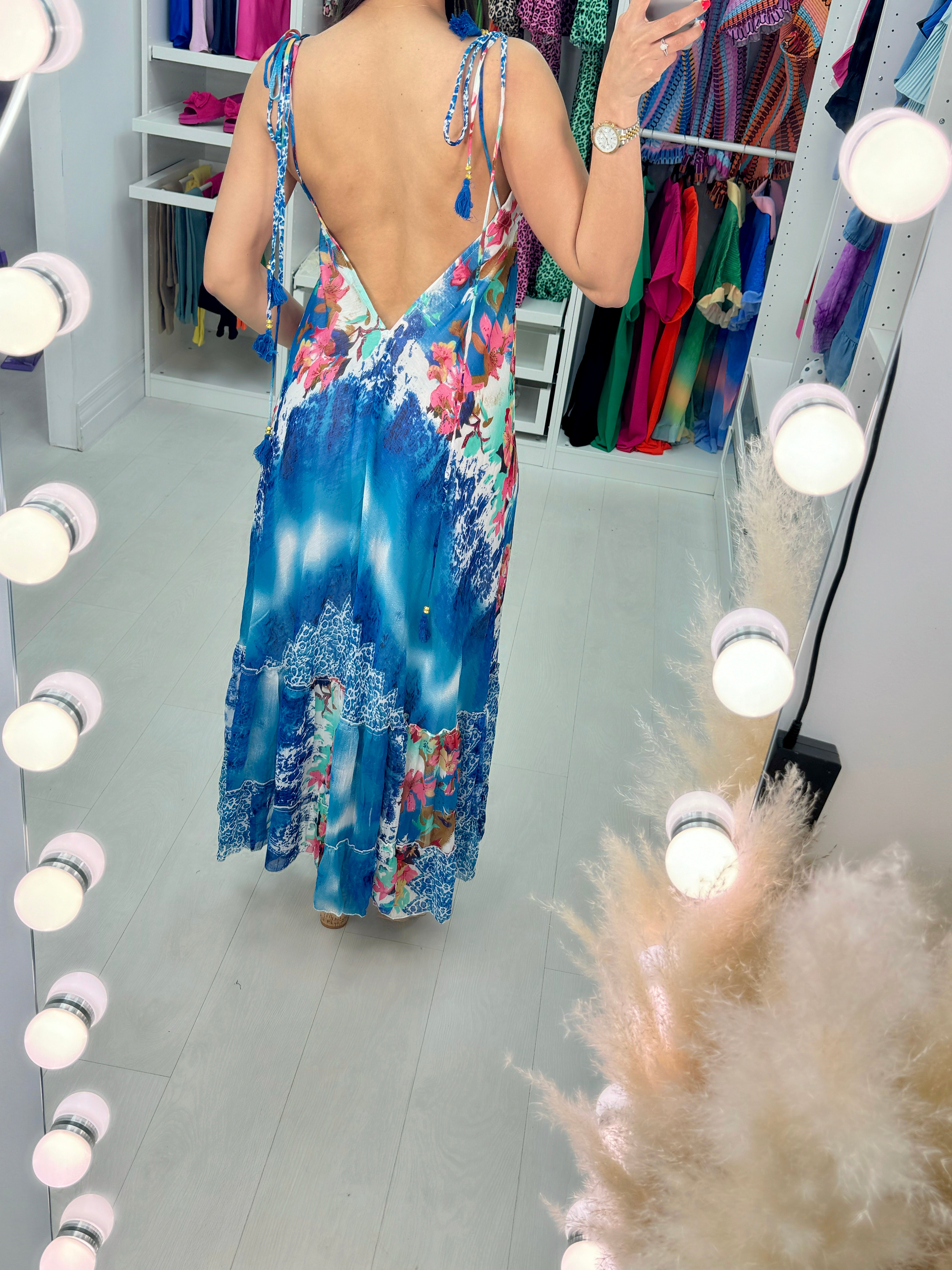 Tennessee Abstract Deep V Back Maxi Dress