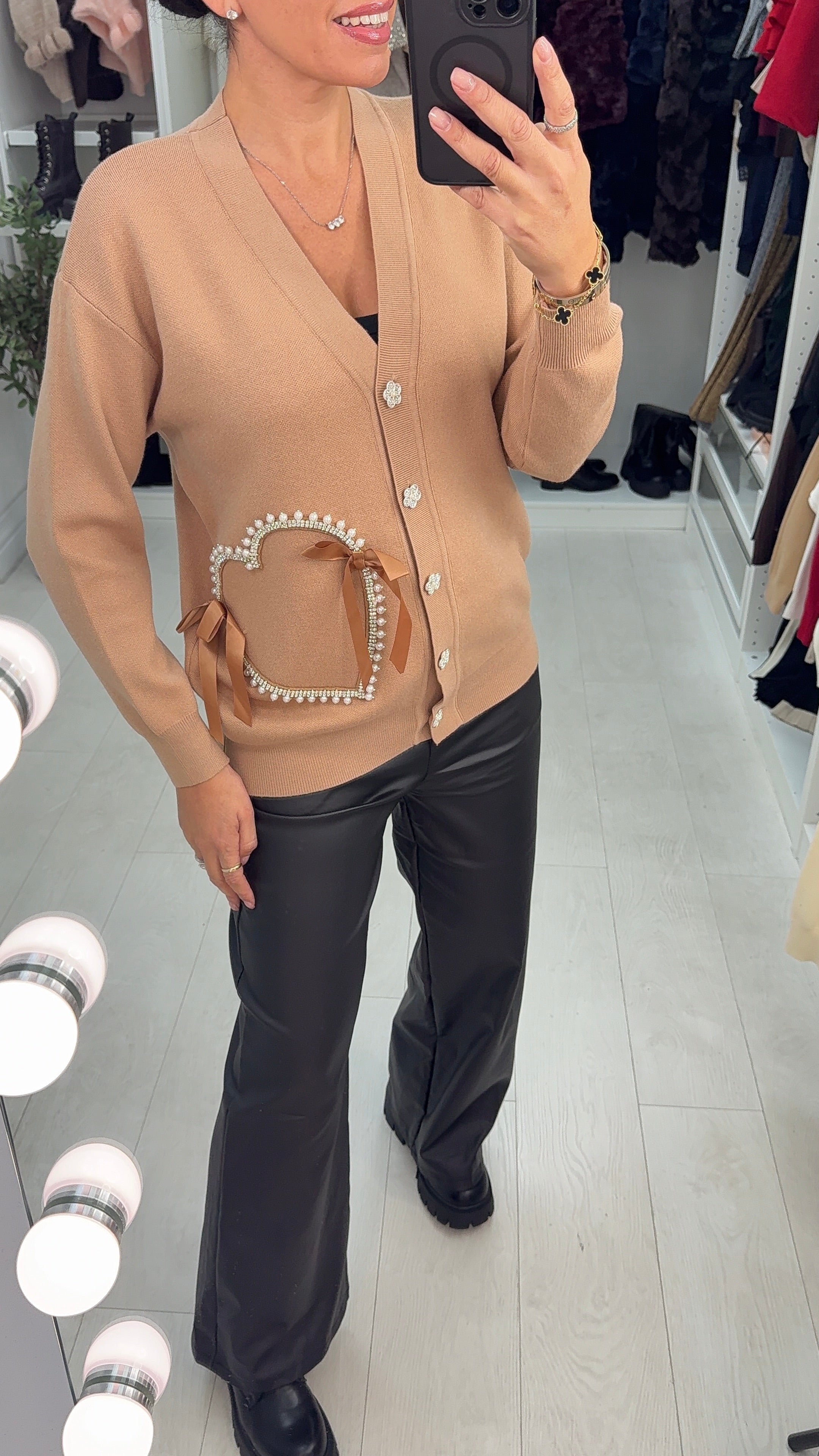 Elliana Embellished Heart V Neck Cardigan