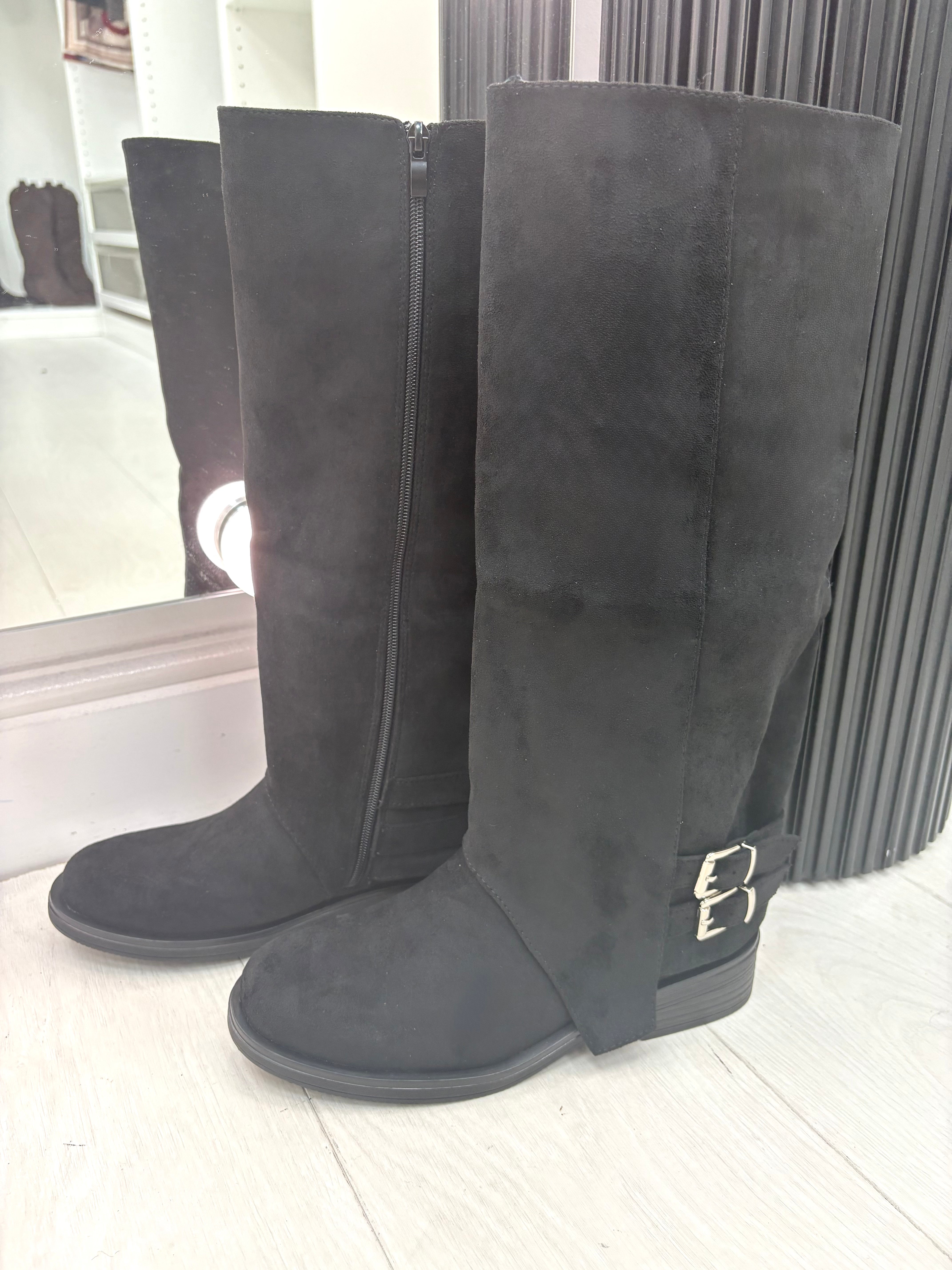 Cece Faux Suede Buckle Detail Boots